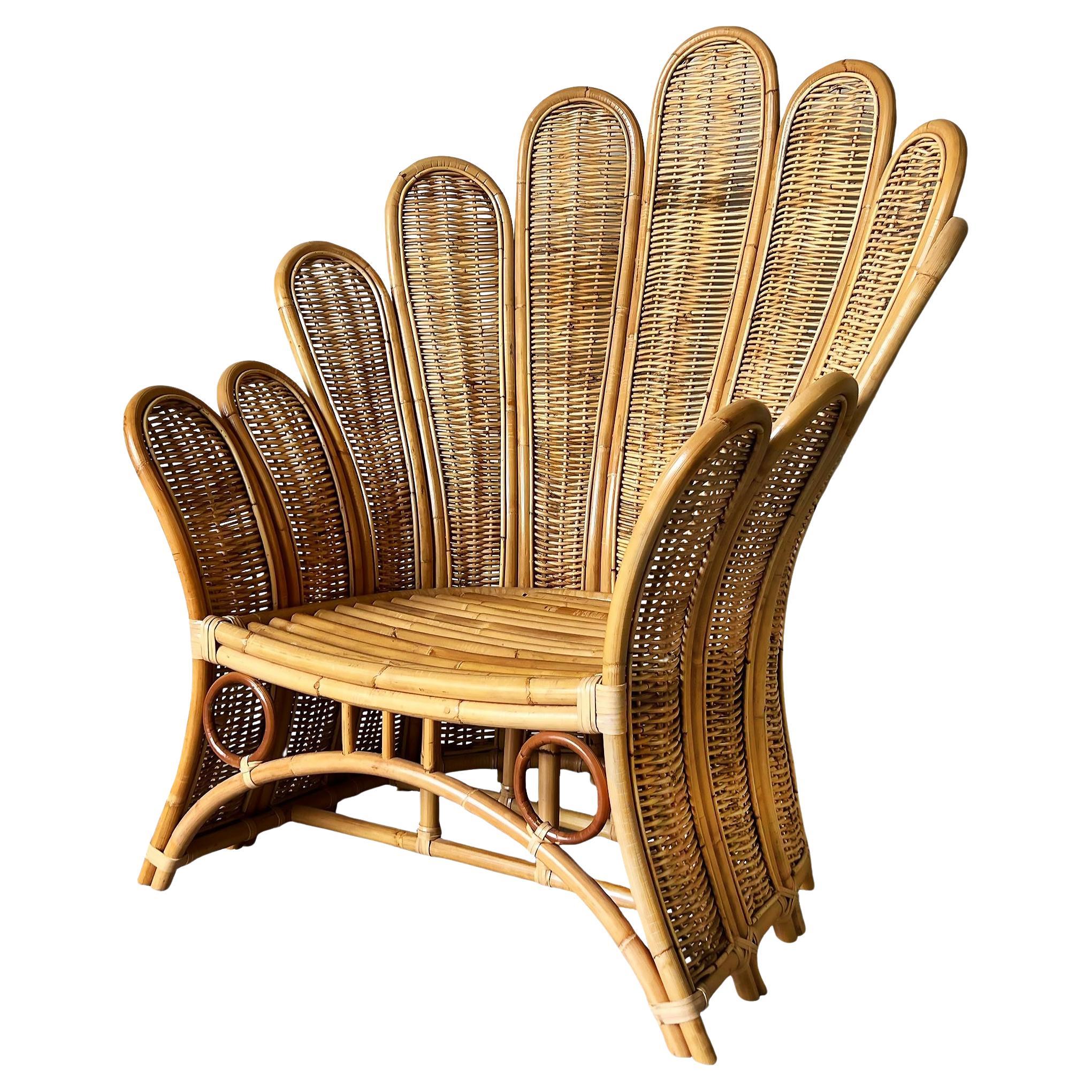 Vintage Mid-Century Rattan Peacock Fan Back Chair