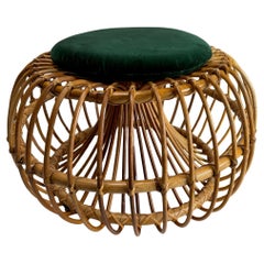 Vintage mid-century rattan pouf stool by Franco Albini, Italy, 1950s