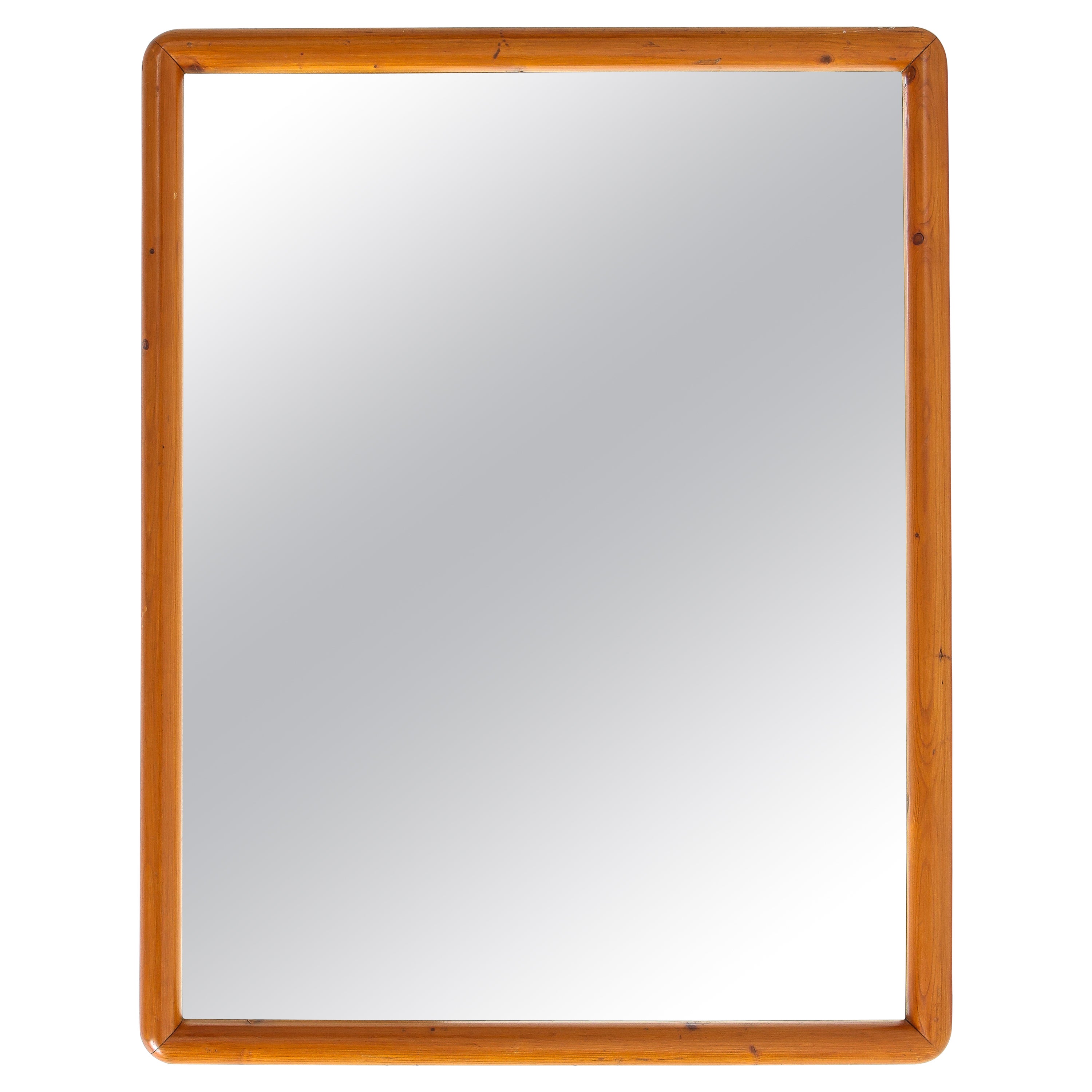Miroir rectangulaire en bois de pin vintage du milieu du siècle, France, vers les années 1950