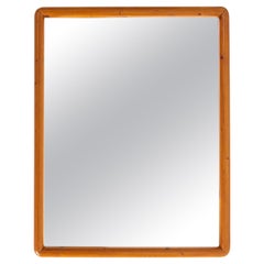 Vintage Mid-Century Rectangular/Oval Pine Mirror, France, c. 1950s
