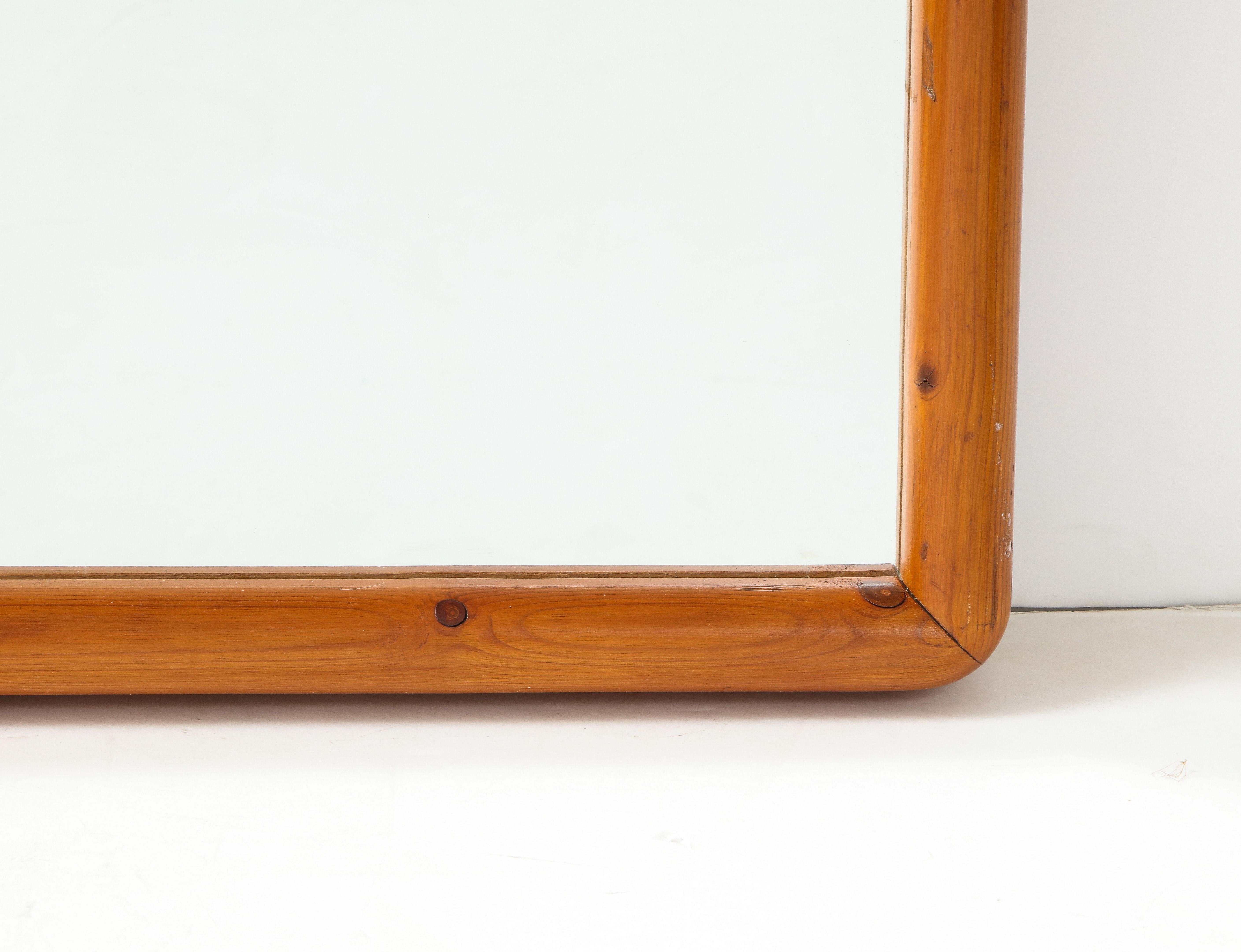 French Vintage Mid-Century Rectangular Pinewood Mirror, France, c. 1950s For Sale