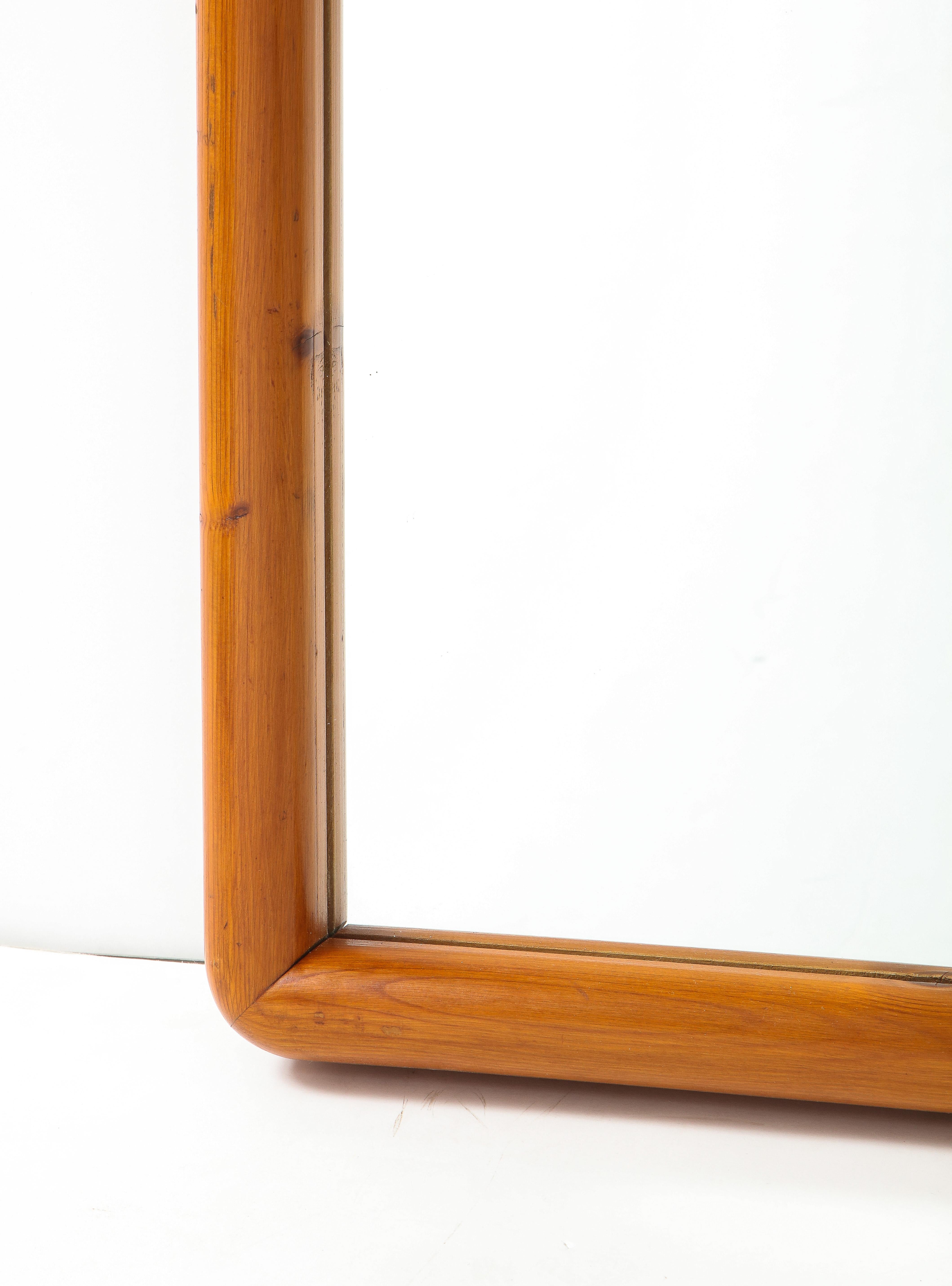 Vintage Mid-Century Rectangular Pinewood Mirror, France, c. 1950s In Good Condition For Sale In New York City, NY