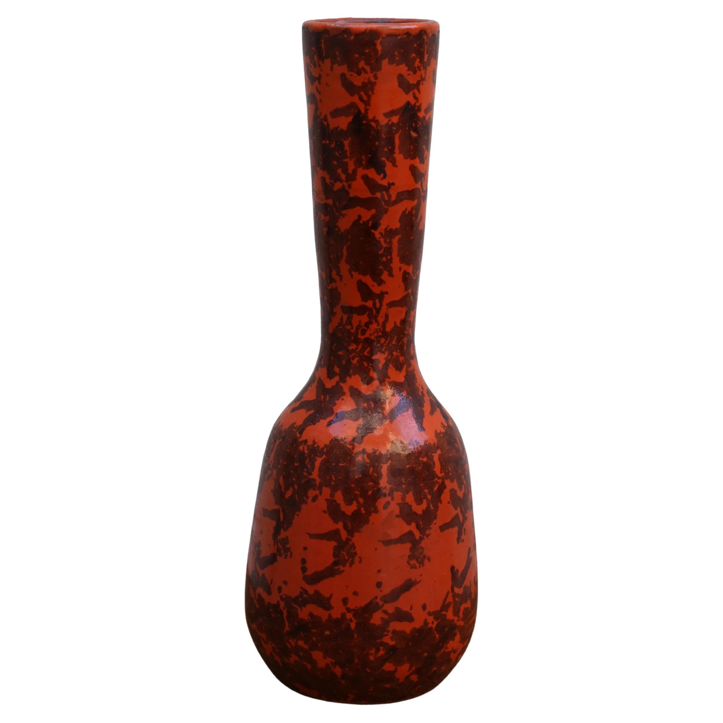 Vintage Mid-Century Red and Black Ceramic Vase, Hungary, c. 1960s