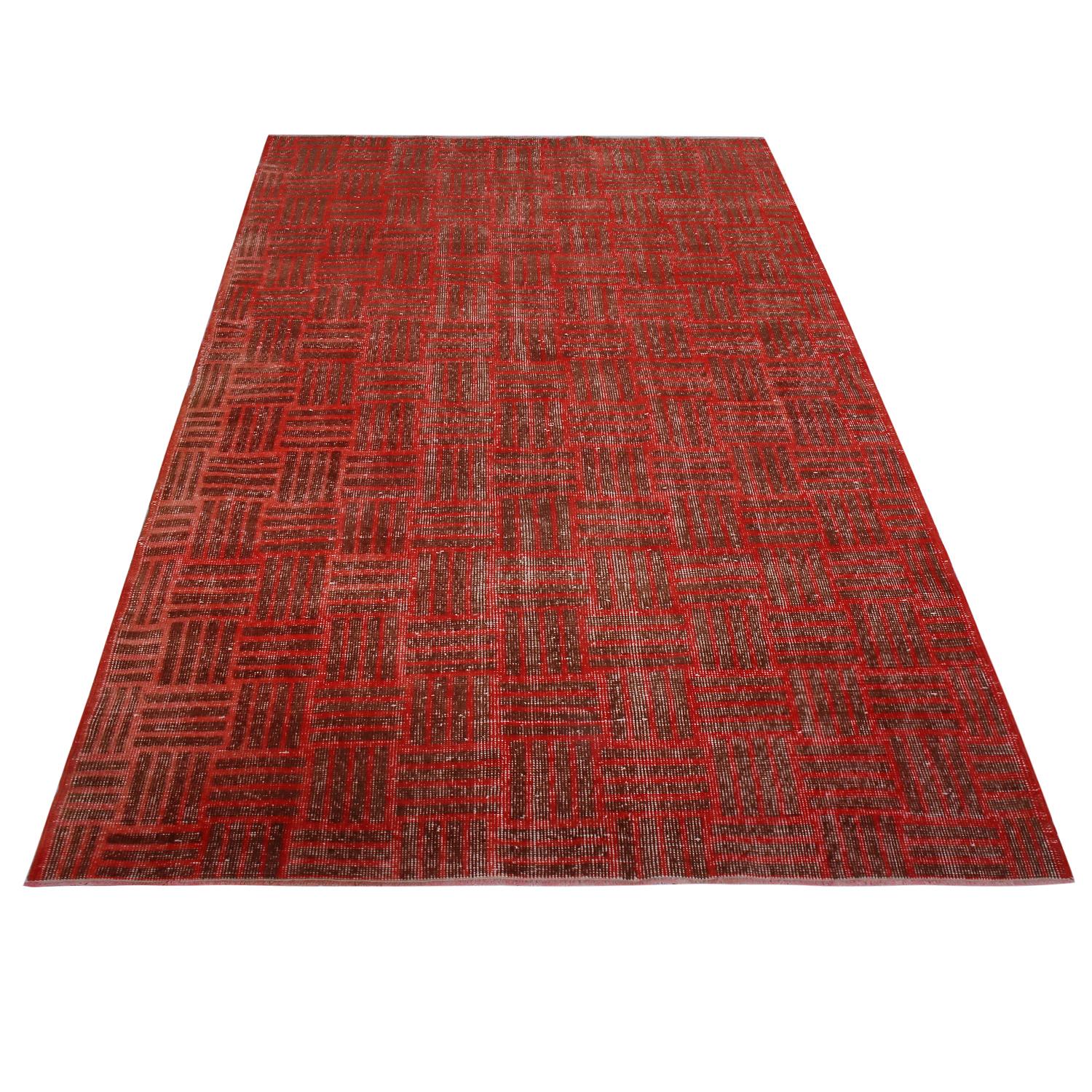 Mid-Century Modern Vintage Midcentury Red and Brown Geometric Wool Rug