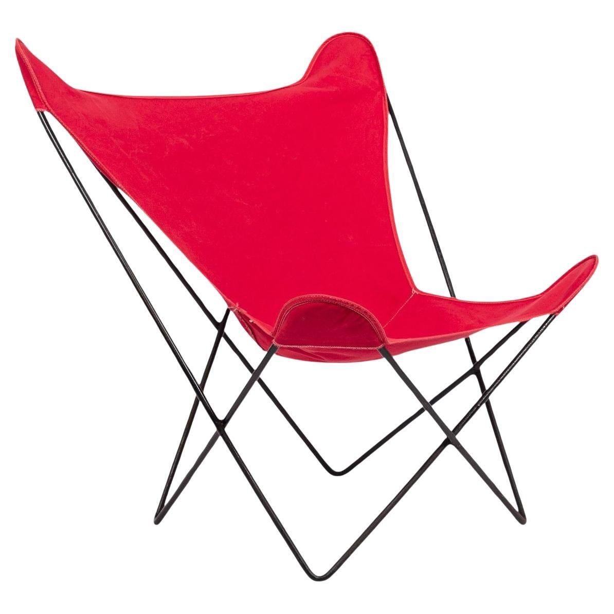 Vintage Mid Century Roter Schmetterlingsstuhl aus Segeltuch und Metall von Knoll, 1970er Jahre