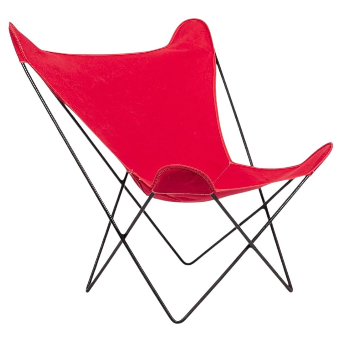 Vintage Mid Century Red Butterfly Canvas and Metal Chair by Knoll, 1970s
