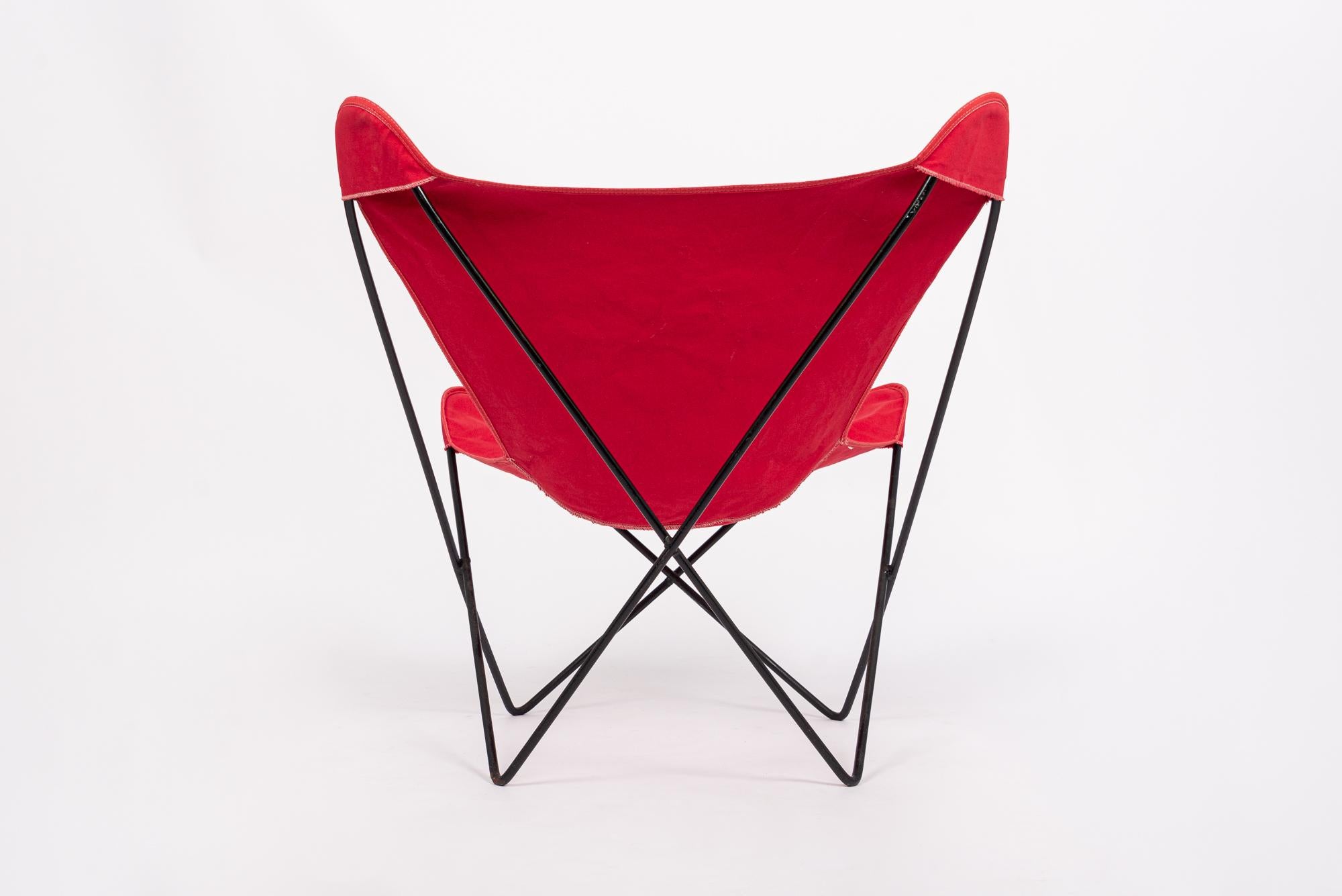 Mid-Century Modern Vintage Mid Century Red Butterfly Canvas and Metal Chair by Knoll For Sale