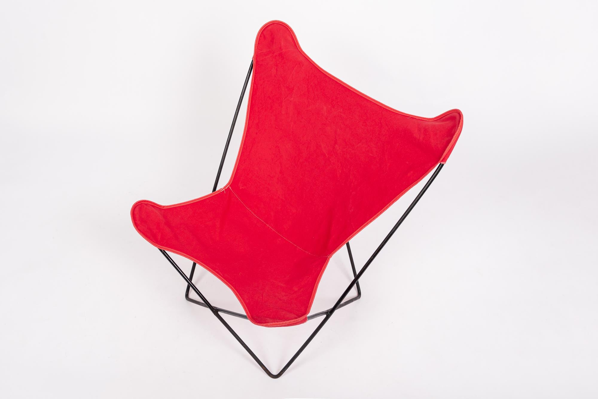 Vintage Mid Century Red Butterfly Canvas and Metal Chair by Knoll For Sale 2