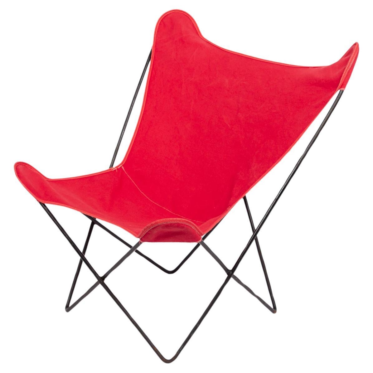 Chaise vintage du milieu du siècle dernier en toile papillon rouge et métal par Knoll