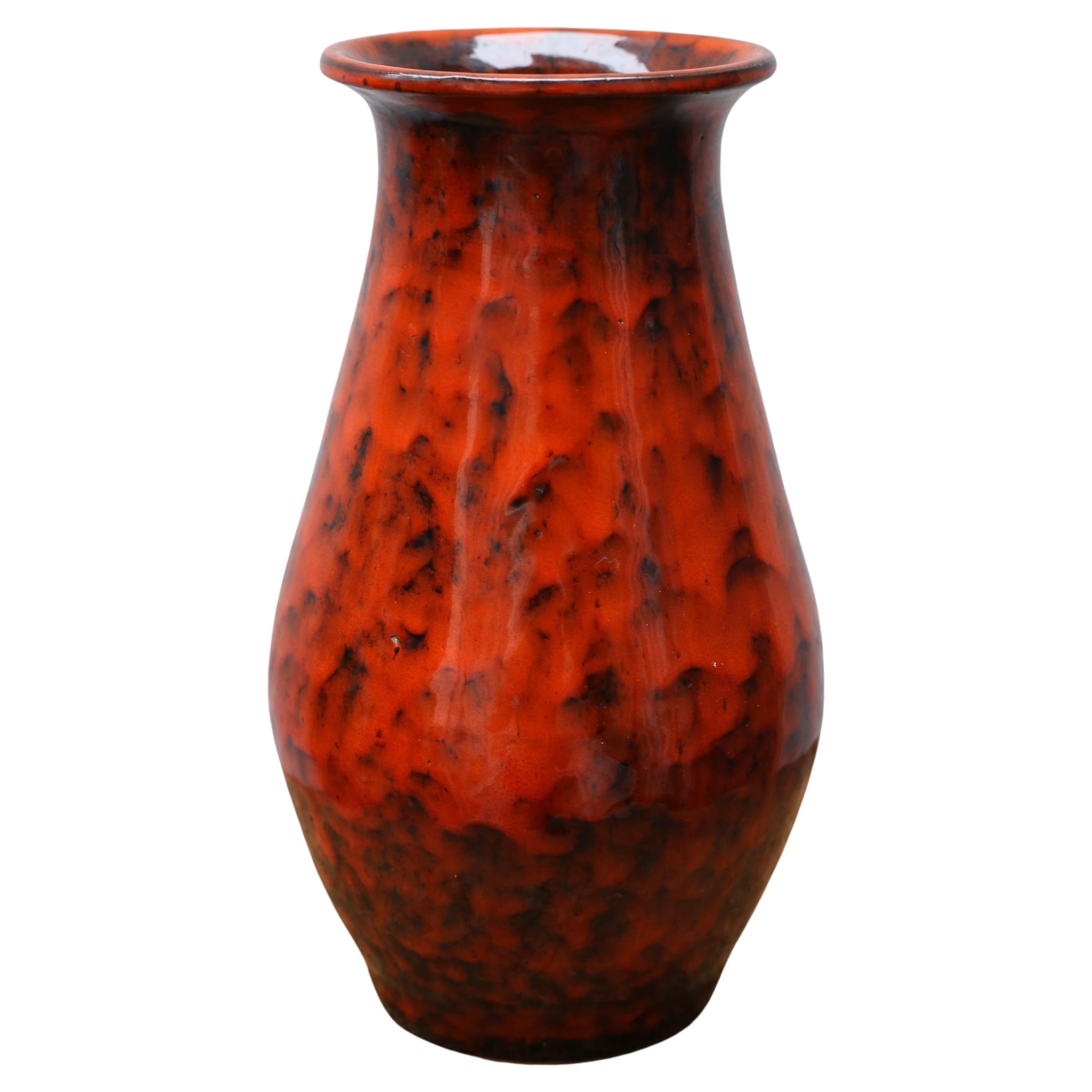 Vintage Mid-Century Red Glazed Ceramic Vase, Hungary, 20th Century