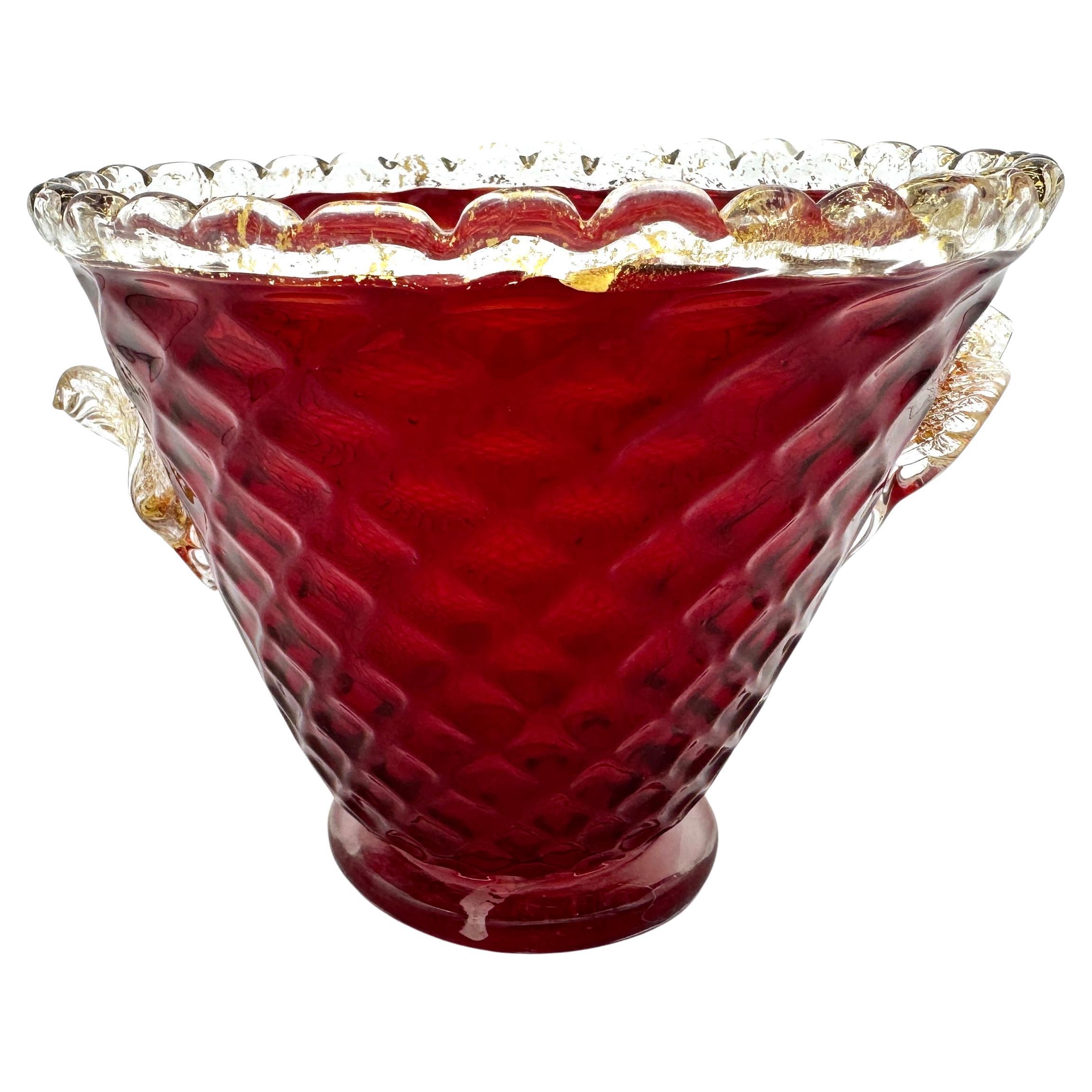 Vintage Mid Century Rot Gold Glas Gold Einschlüsse Vase Italien Murano Honeycomb im Angebot