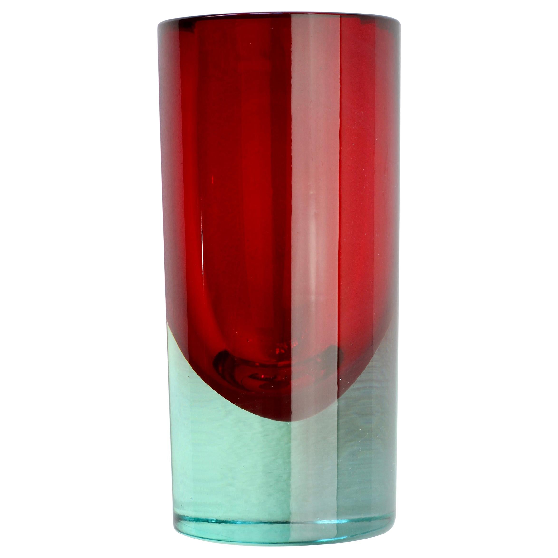 Vintage Midcentury Red Venetian Murano Sommerso Glass Vase, circa 1970