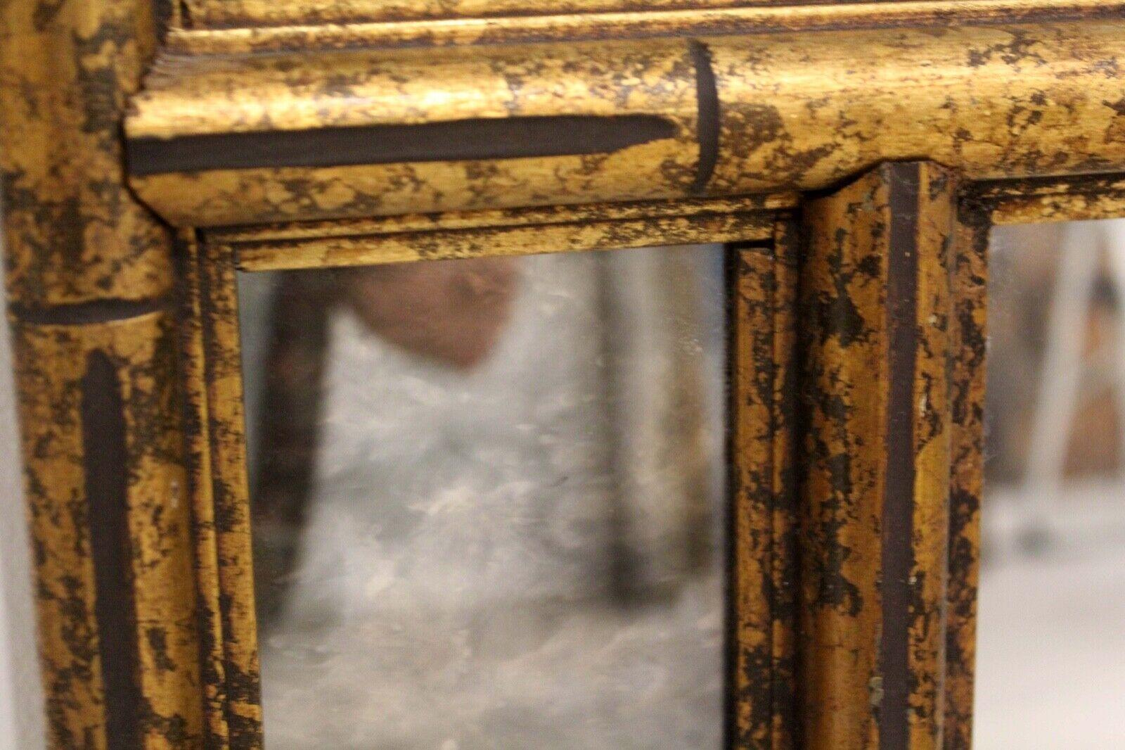 20th Century Vintage Mid Century Regency Faux Bamboo Gold Gilt Wood Antique Glass Mirror