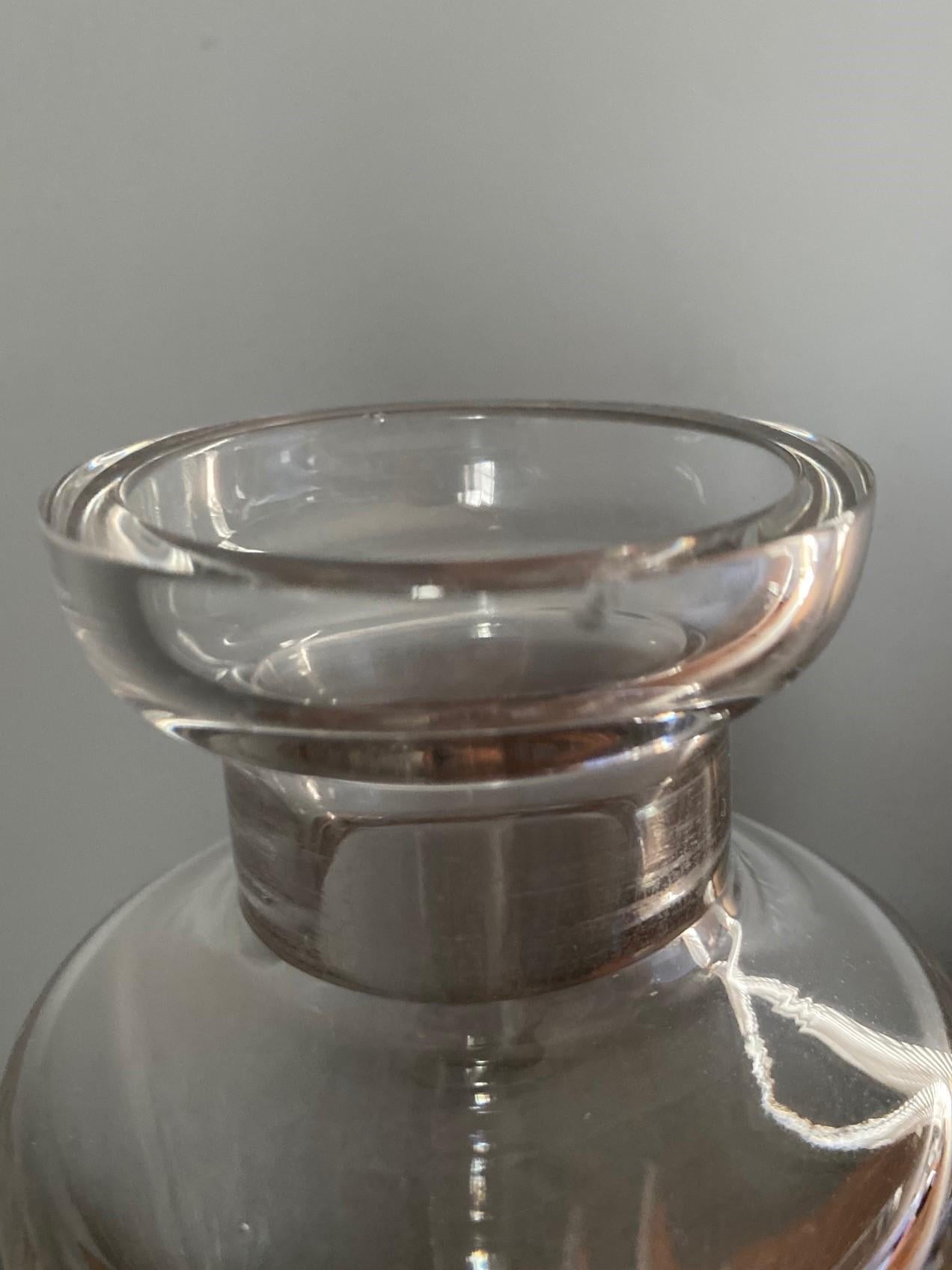 Hand-Crafted Vintage Mid Century Ribbed Crystal Decanter from France