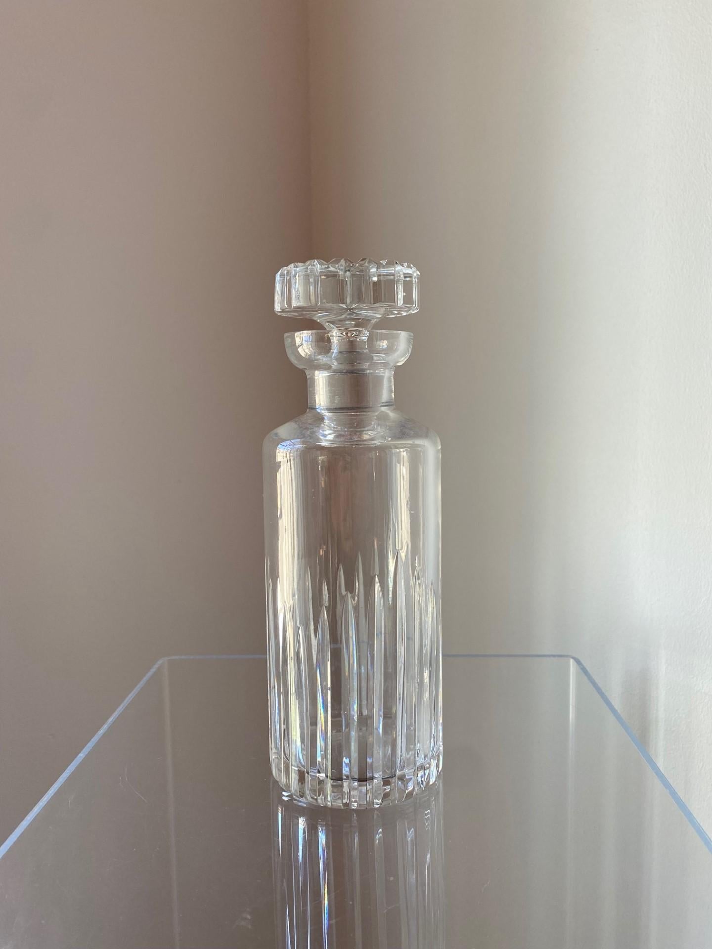 Vintage Mid Century Ribbed Crystal Decanter from France In Good Condition In San Diego, CA