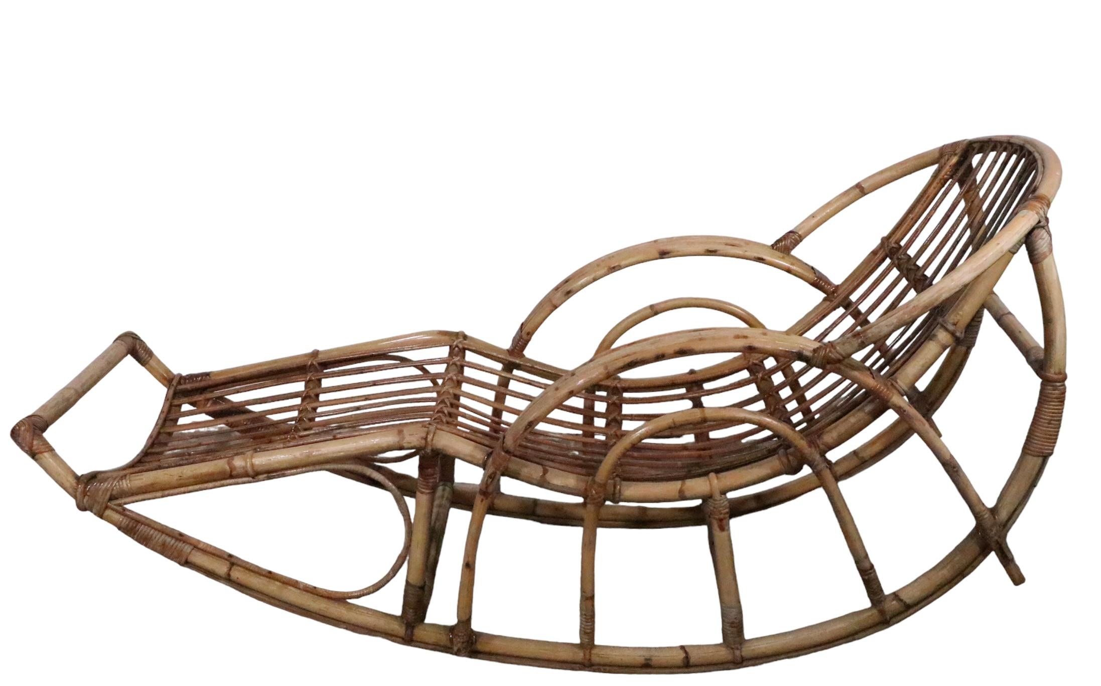 Vintage Mid Century  Rocking Bamboo Chaise Lounge c 1950/1960's For Sale 5