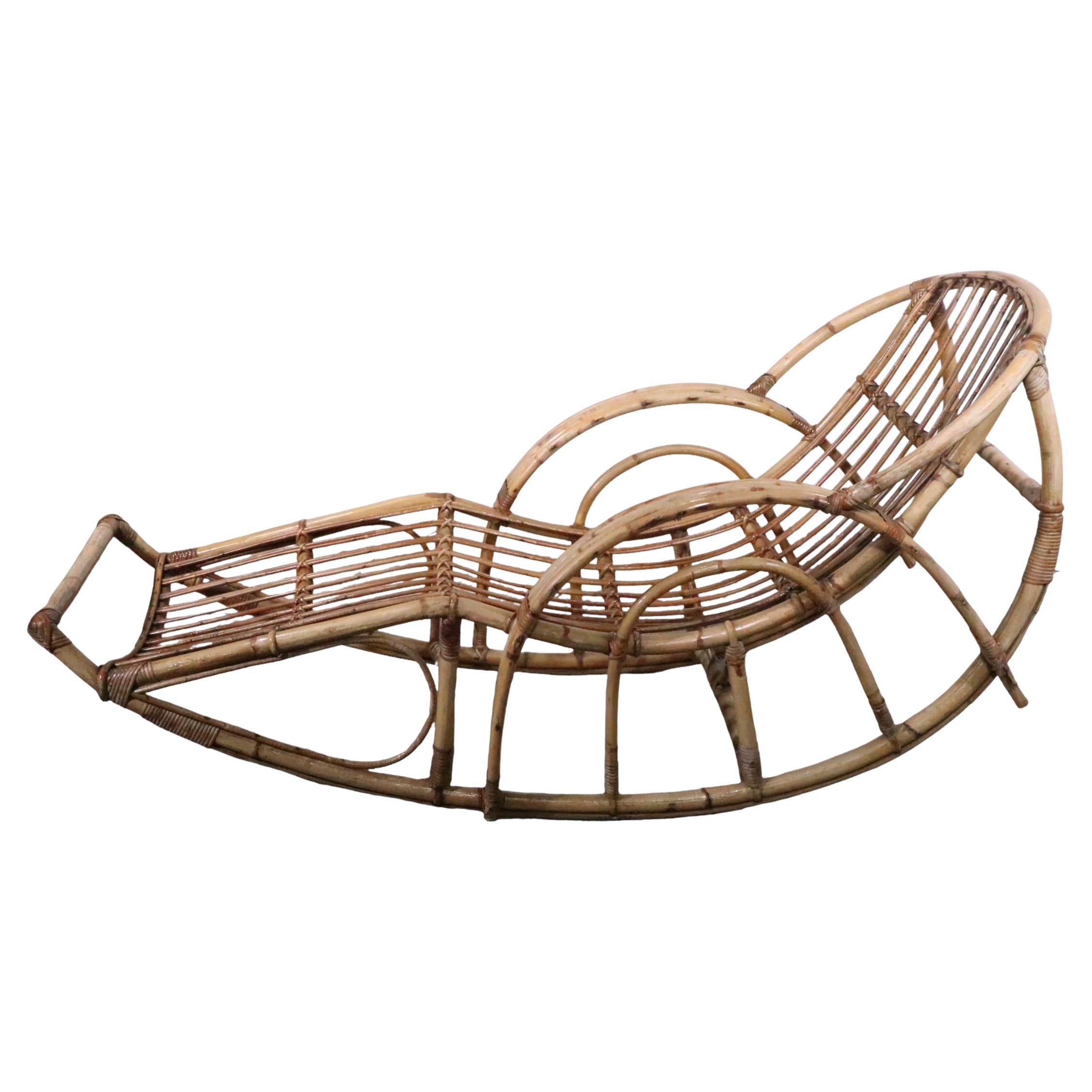 Vintage Mid Century  Rocking Bamboo Chaise Lounge c 1950/1960's