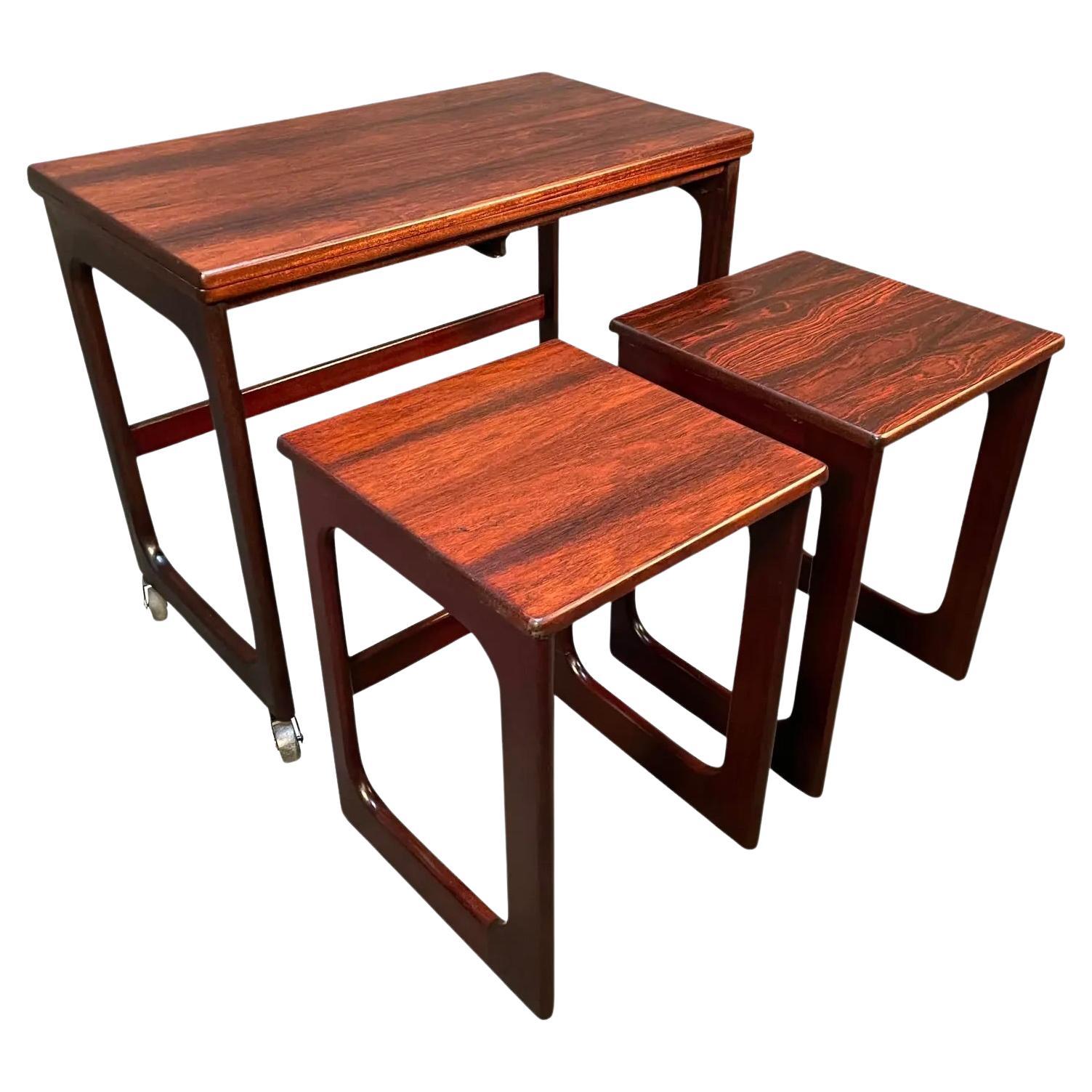 Vintage Midcentury Rosewood "Langthorne" Cart and Nesting Tables by McIntosh For Sale