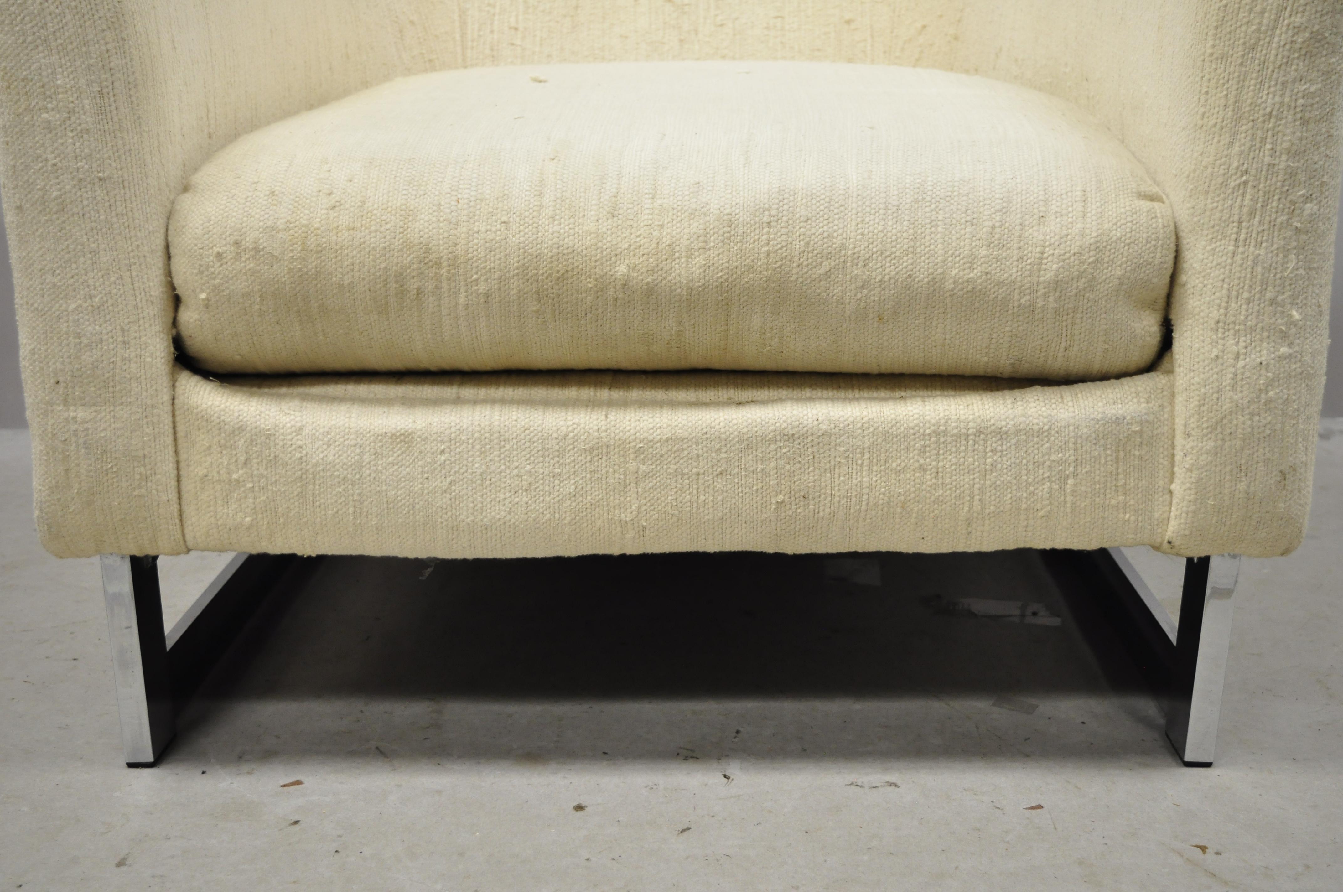 Mid-Century Modern Vintage Midcentury Rowe Chrome Barrel Back Milo Baughman Lounge Club Chair