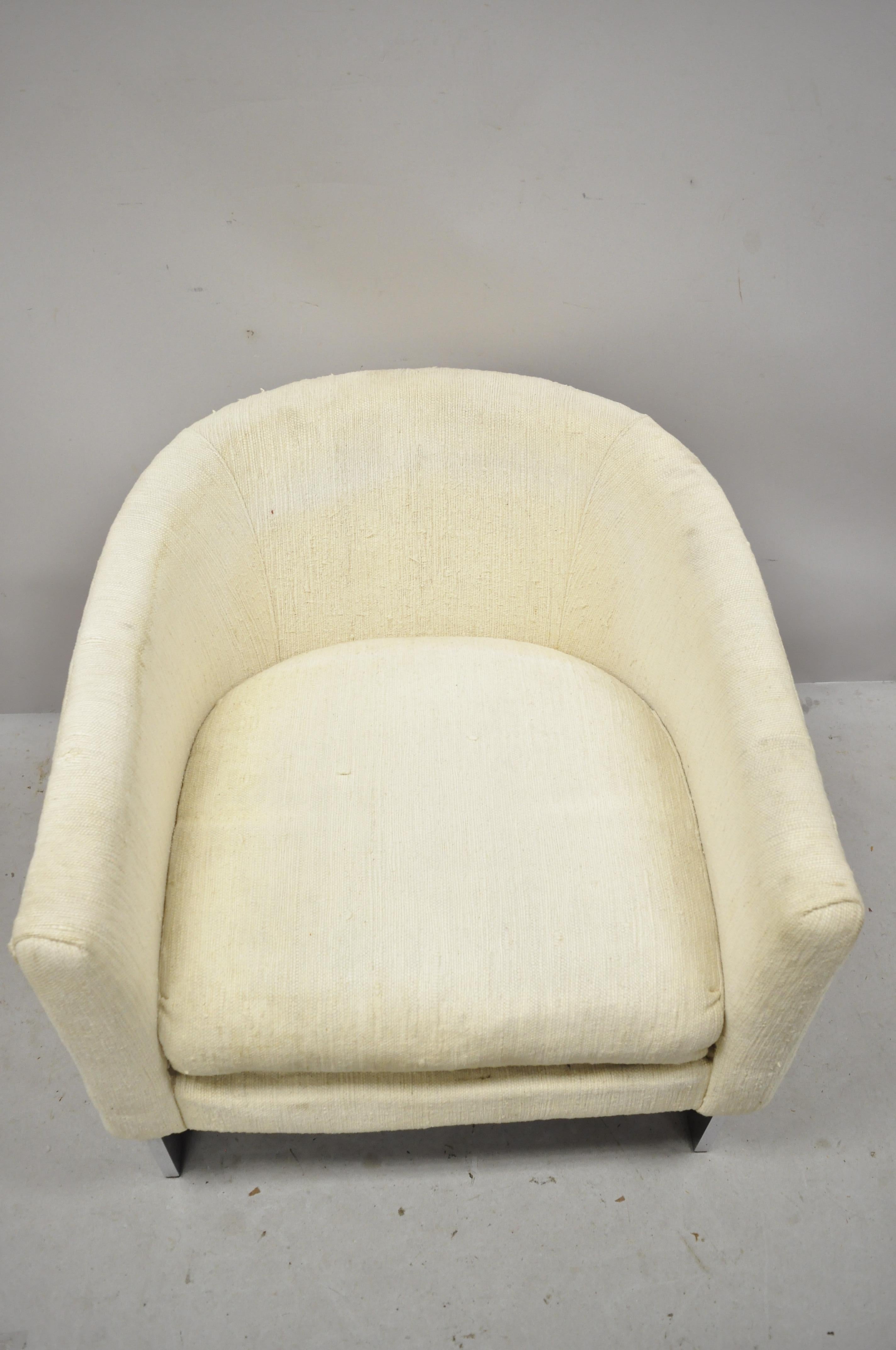 Fabric Vintage Midcentury Rowe Chrome Barrel Back Milo Baughman Lounge Club Chair