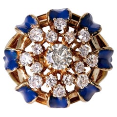 Vintage Mid-Century Royal Blue Enamel & Diamond Bombè Cocktail Ring
