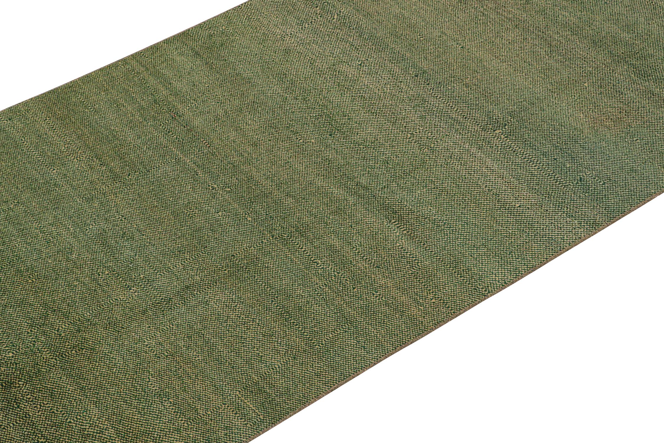 Turkish Vintage Midcentury Rug in Solid Green Tone-on-tone Striae by Rug & Kilim For Sale