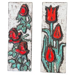 Ensemble de 2 plaques murales vintage « Roses & Tulips » de Ruscha Keramik, style milieu du siècle