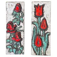 Ensemble de 2 plaques murales vintage « Roses & Tulips » de Ruscha Keramik, style milieu du siècle