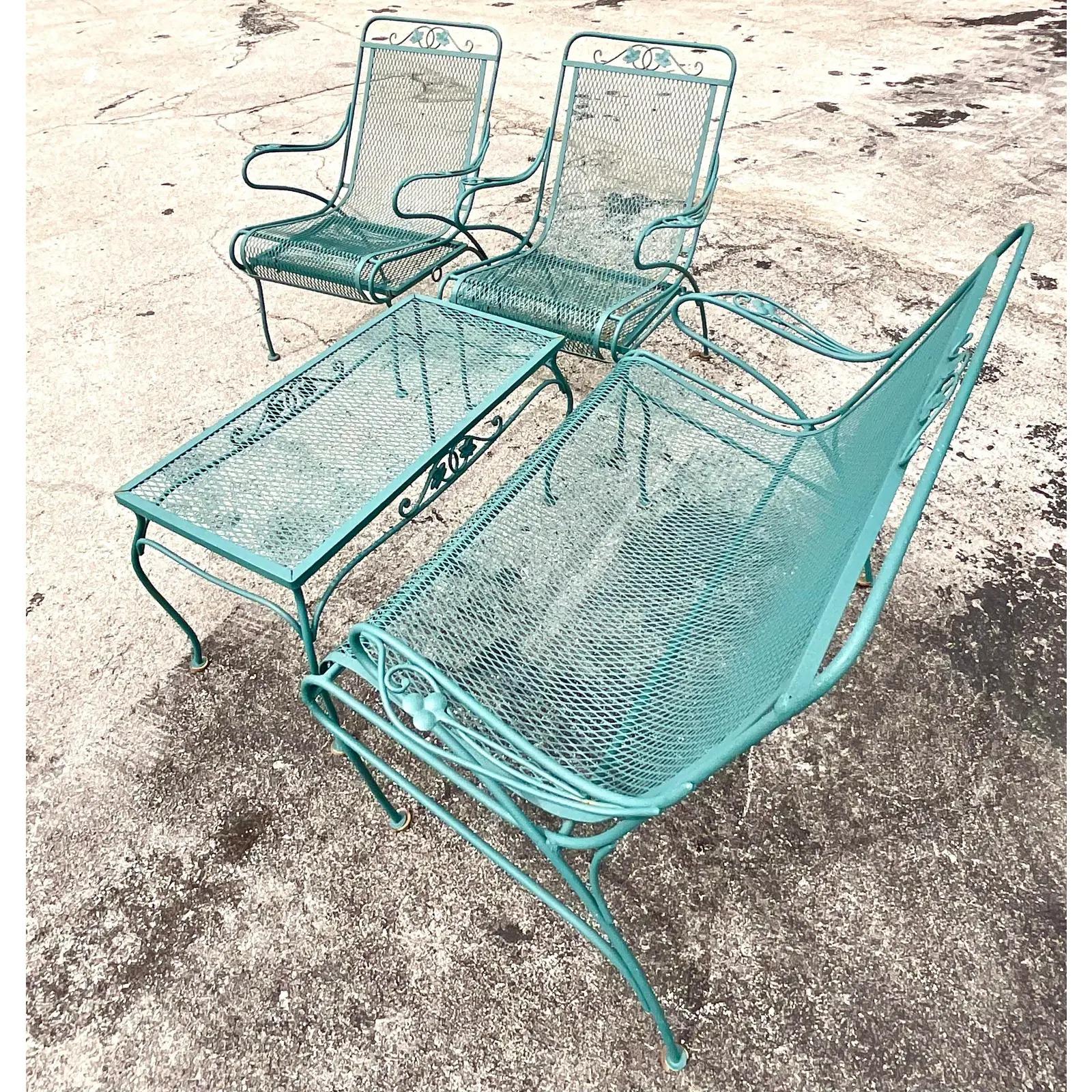 North American Vintage Mid-Century Russell Woodard Outdoor Sofa and Chairs with Table, 4 Pieces