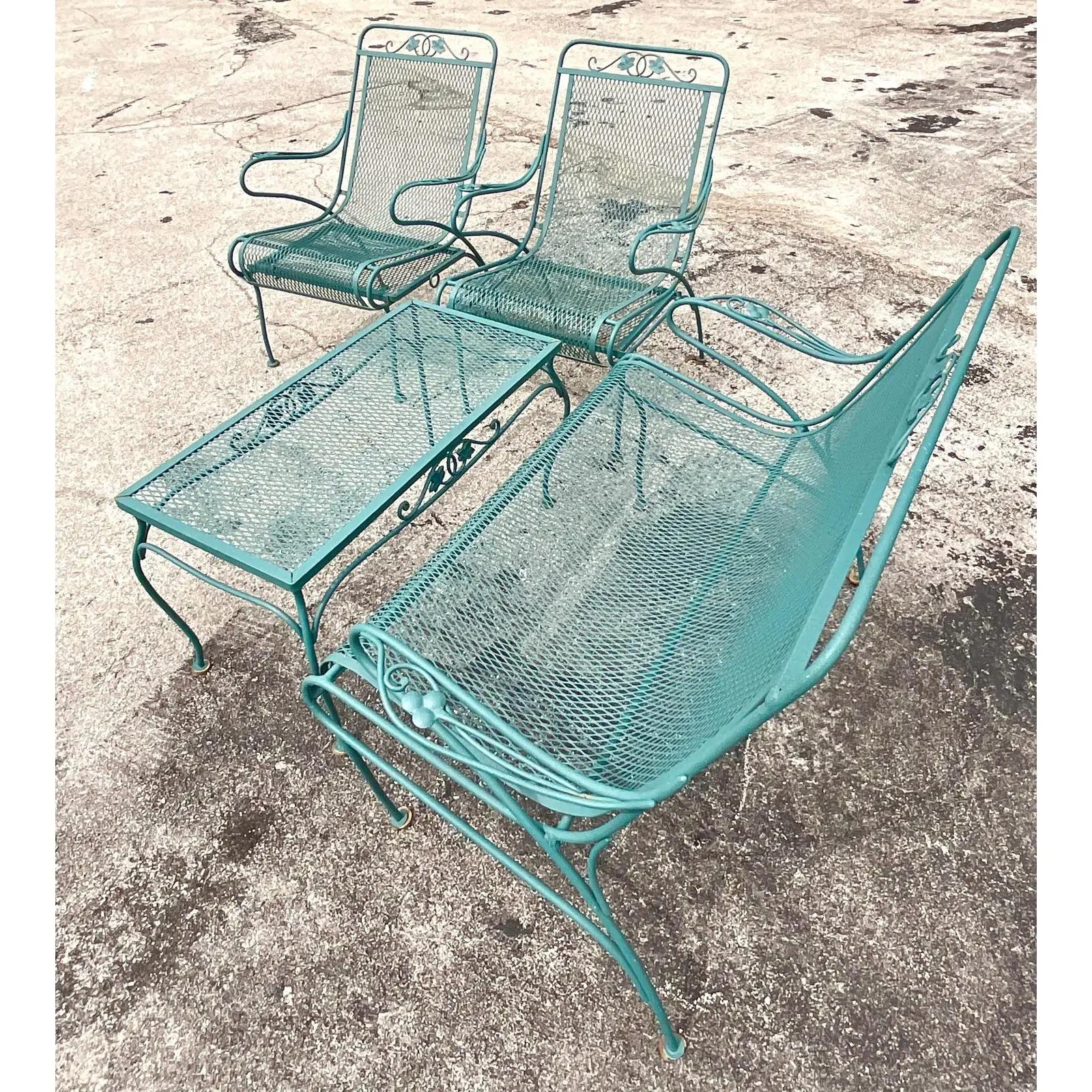 20th Century Vintage Mid-Century Russell Woodard Outdoor Sofa and Chairs with Table, 4 Pieces