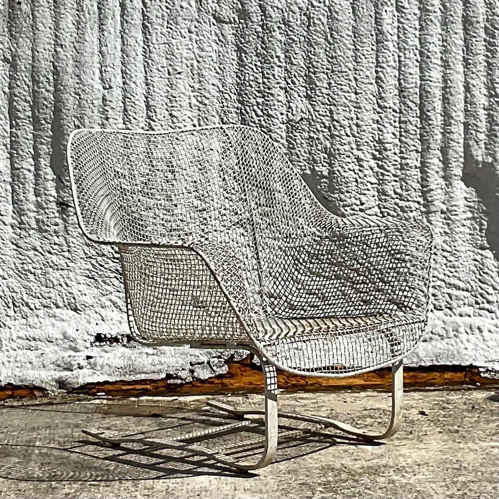 Vintage Mid-Century Russell Woodard Springer Wrought Iron Lounge Chair In Good Condition In west palm beach, FL