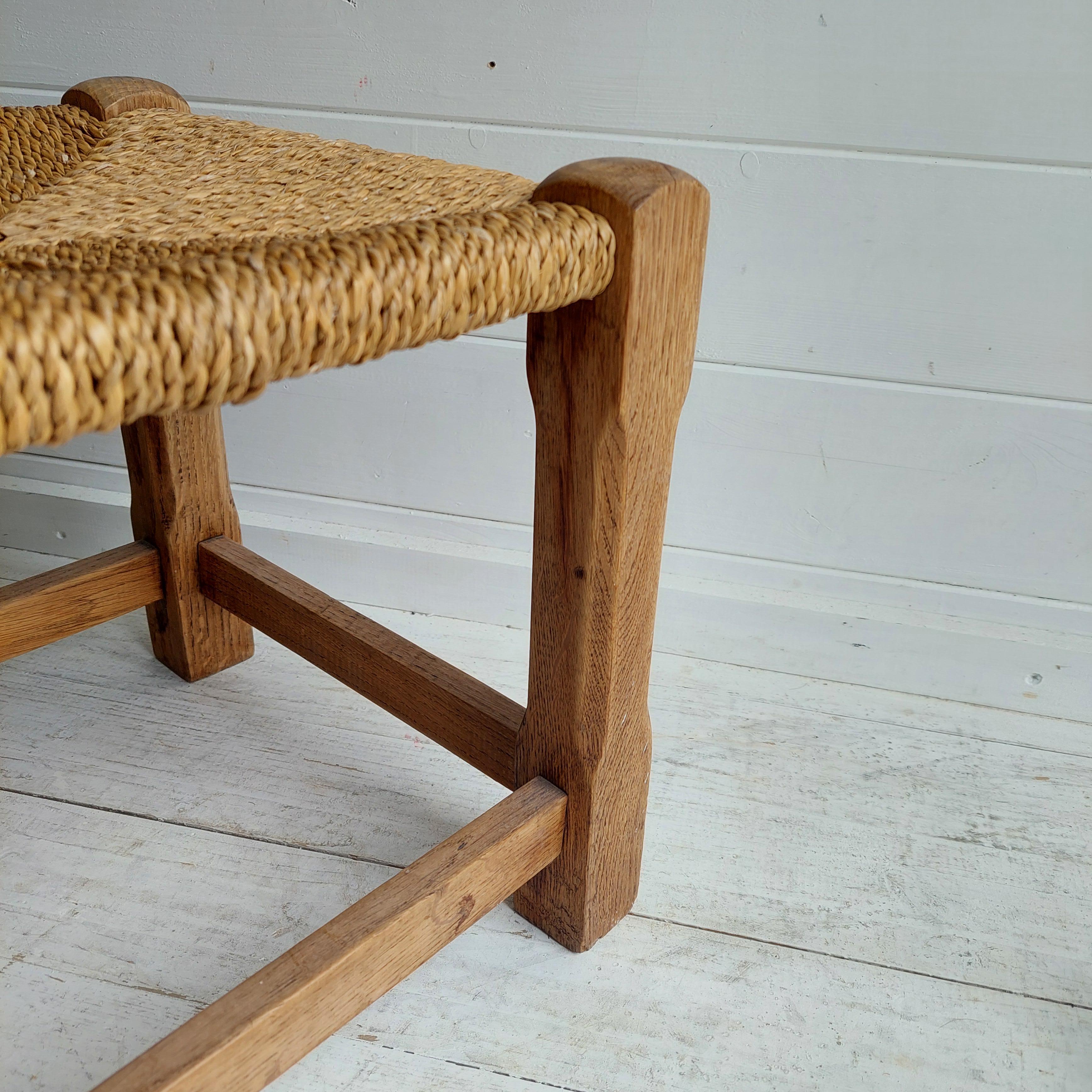 Vintage Mid century rustic low woven stool seagrass footrest, 50s For Sale 5