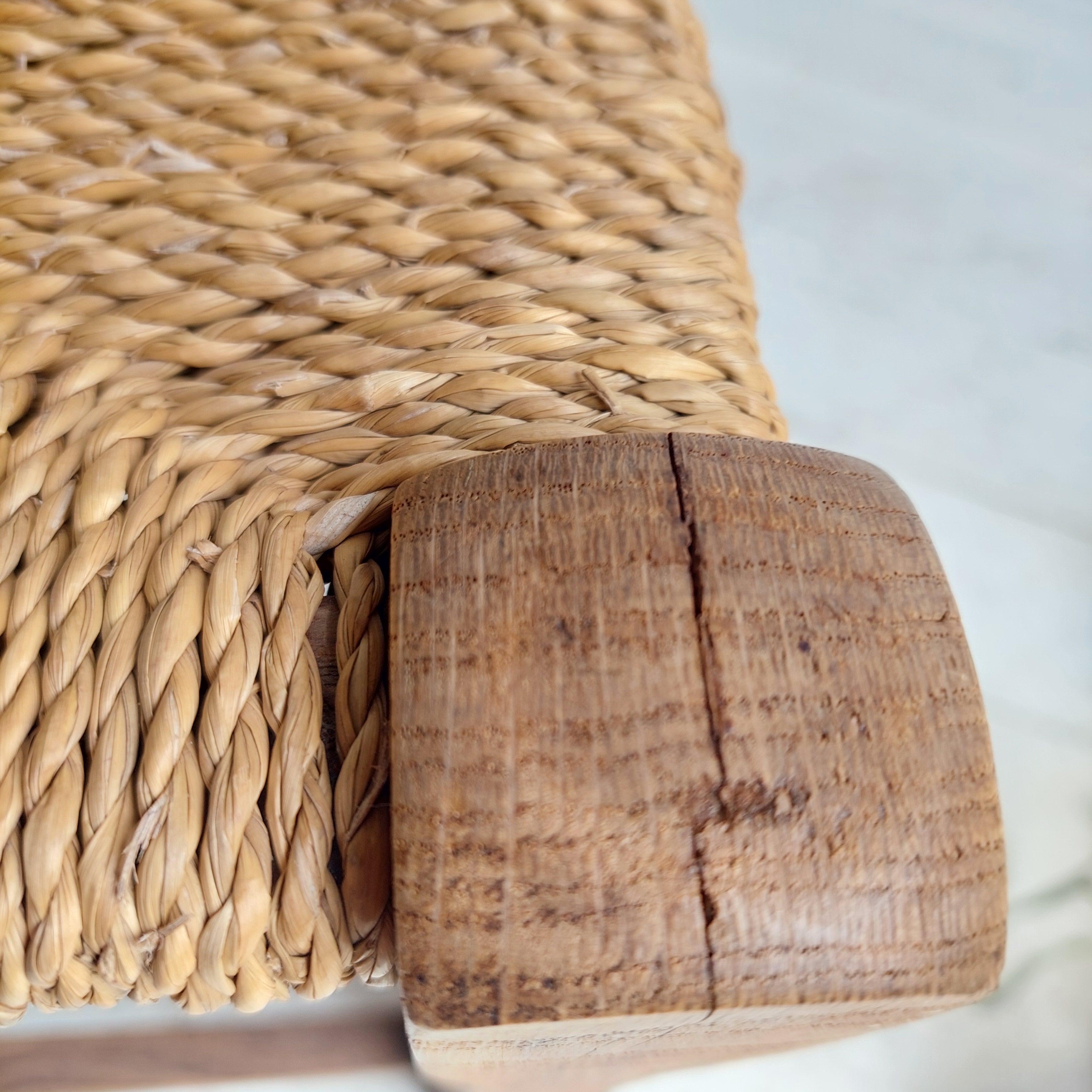 Vintage Mid century rustic low woven stool seagrass footrest, 50s For Sale 7