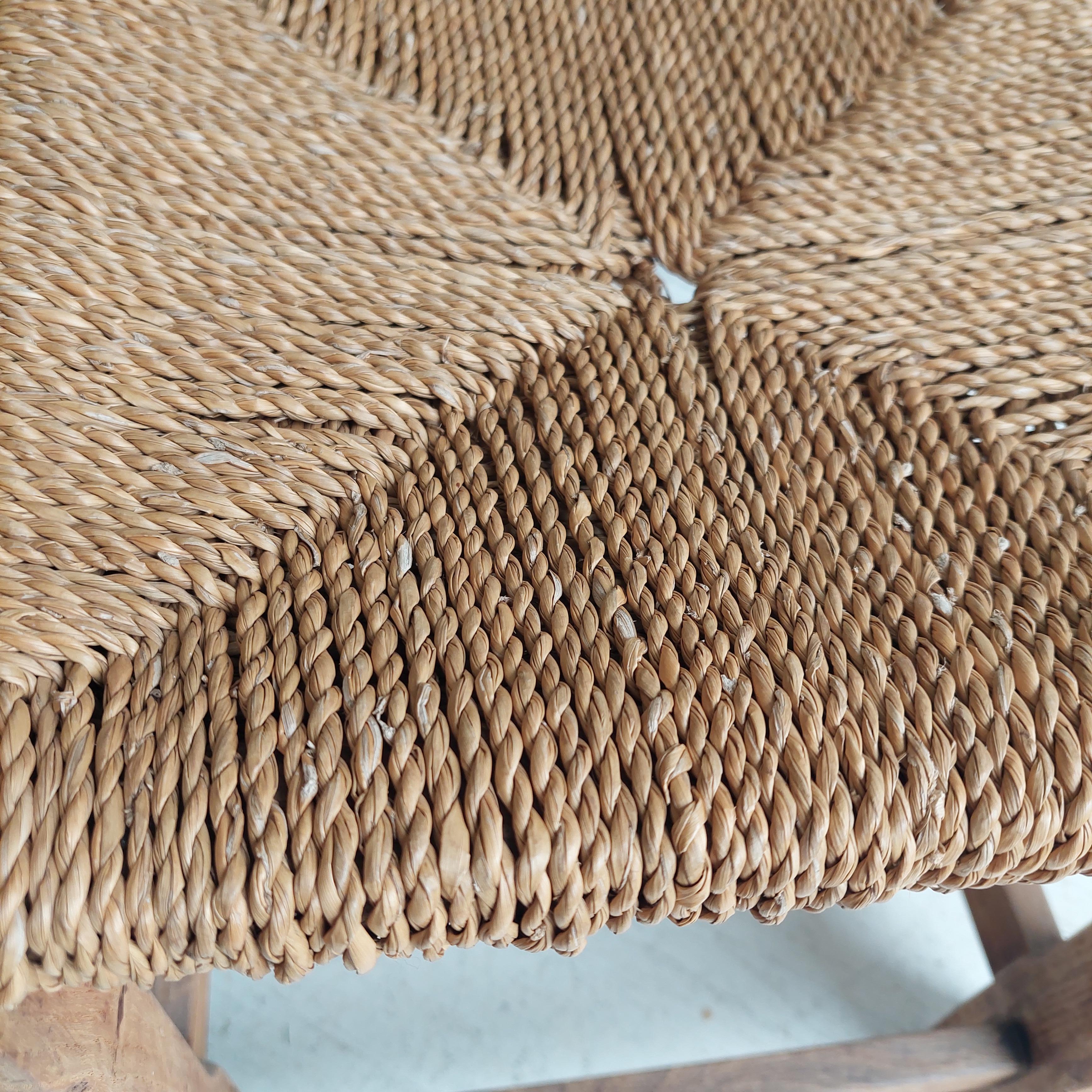 Vintage Mid century rustic low woven stool seagrass footrest, 50s For Sale 11