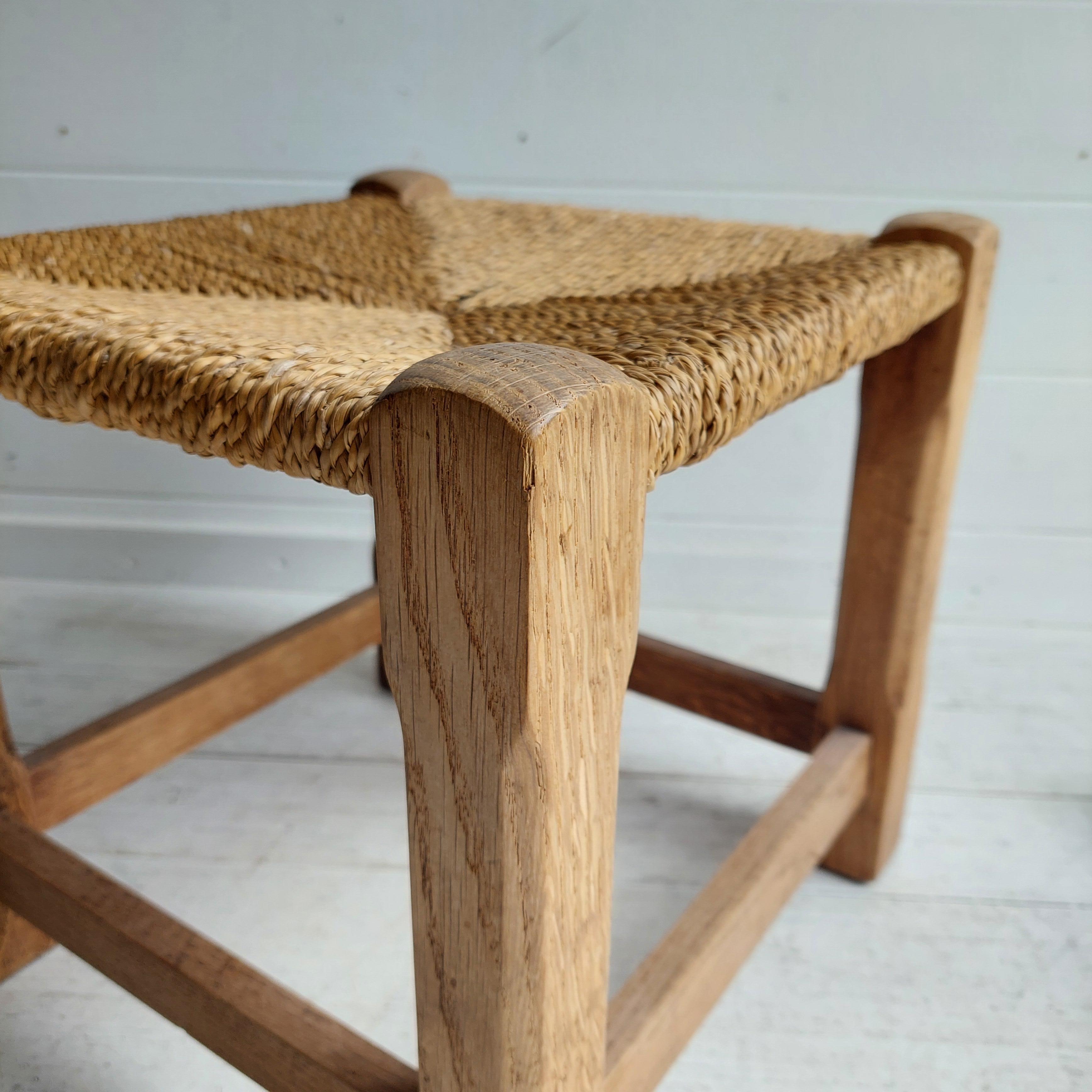 Rustic Vintage Mid century rustic low woven stool seagrass footrest, 50s For Sale