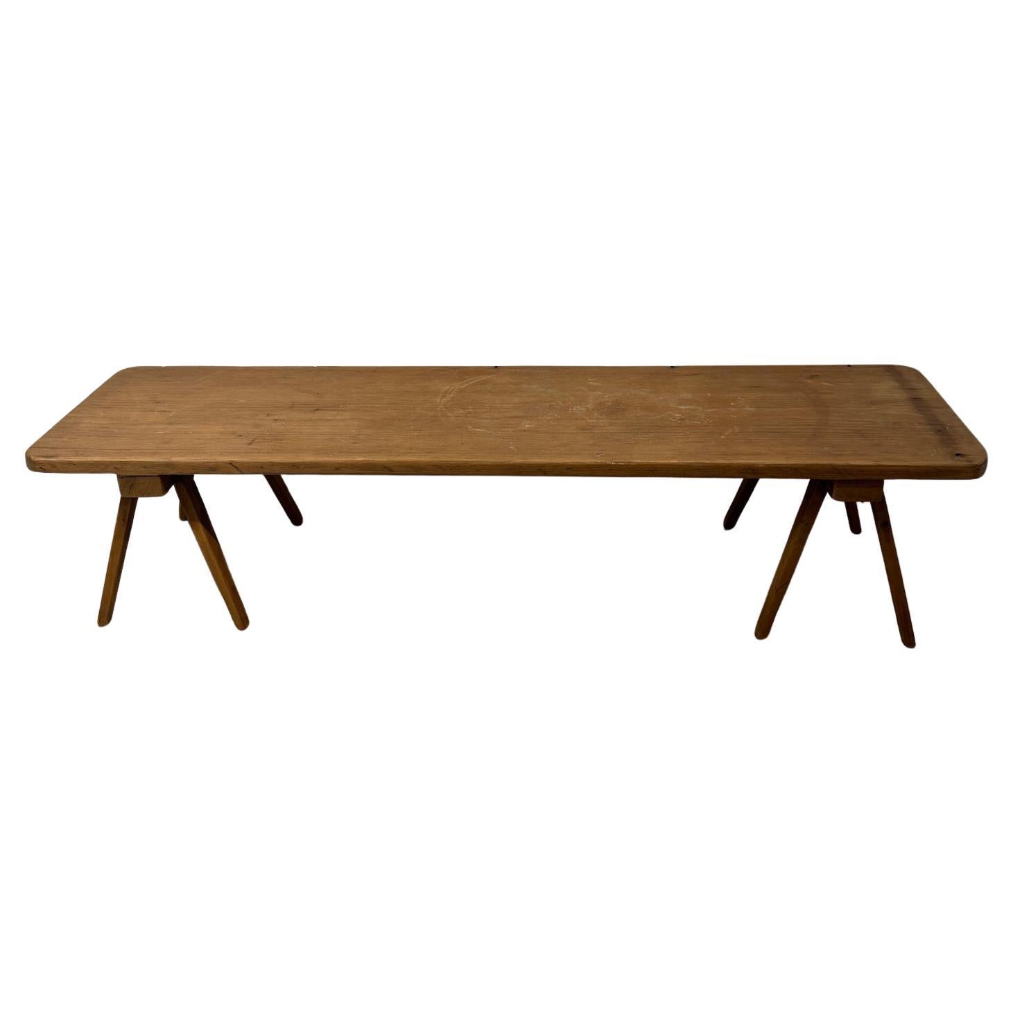 Vintage Mid-Century Rustic Wooden Table with Angled Legs