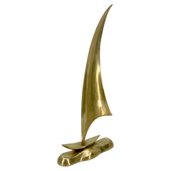 Vintage Mid-Century Sailboat Sculpture in Solid Brass
