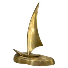Vintage Midcentury Sailboat Sculpture in Solid Brass