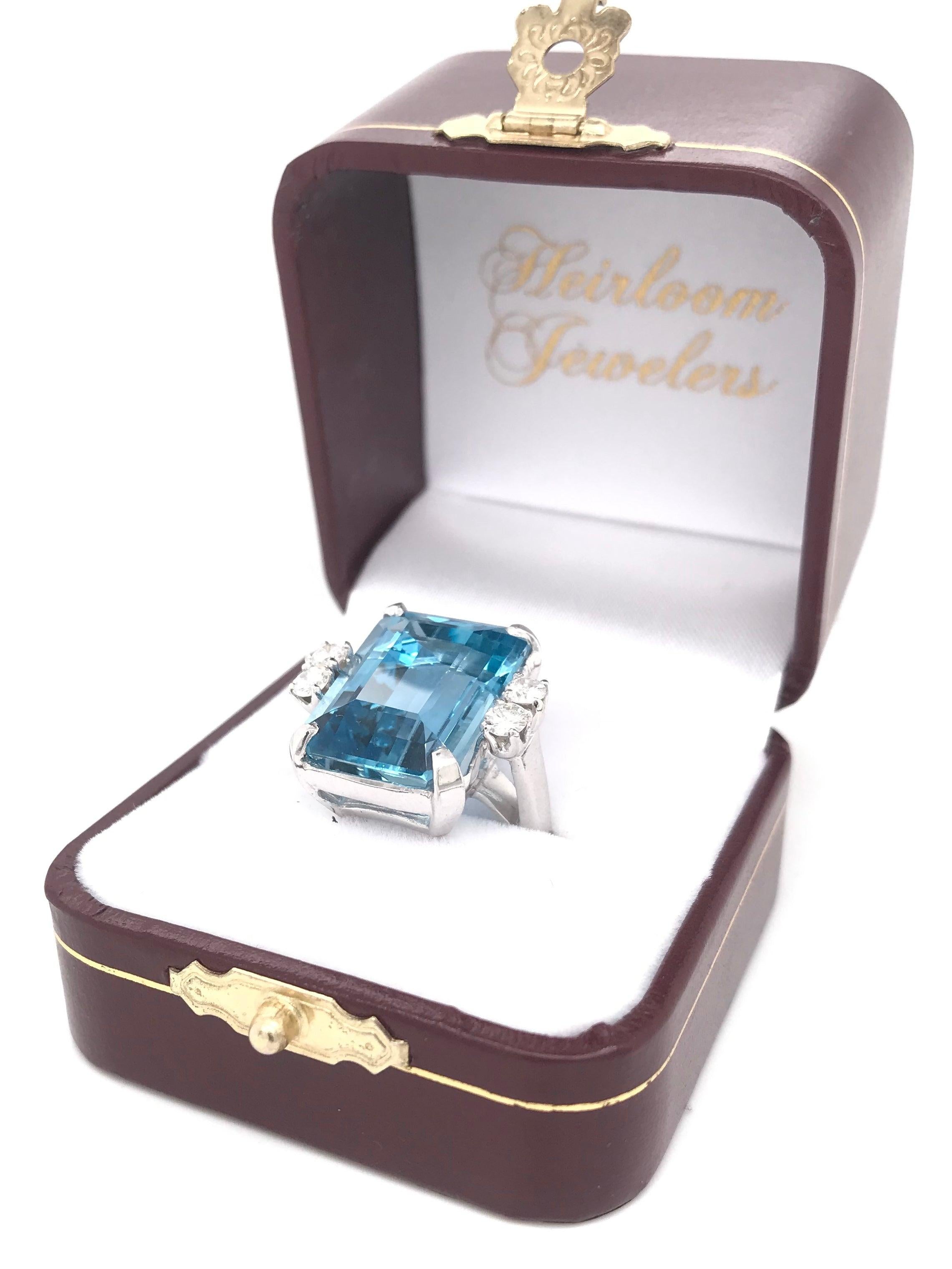 Vintage Mid Century Santa Maria GIA Aquamarine and Diamond Cocktail Ring 6