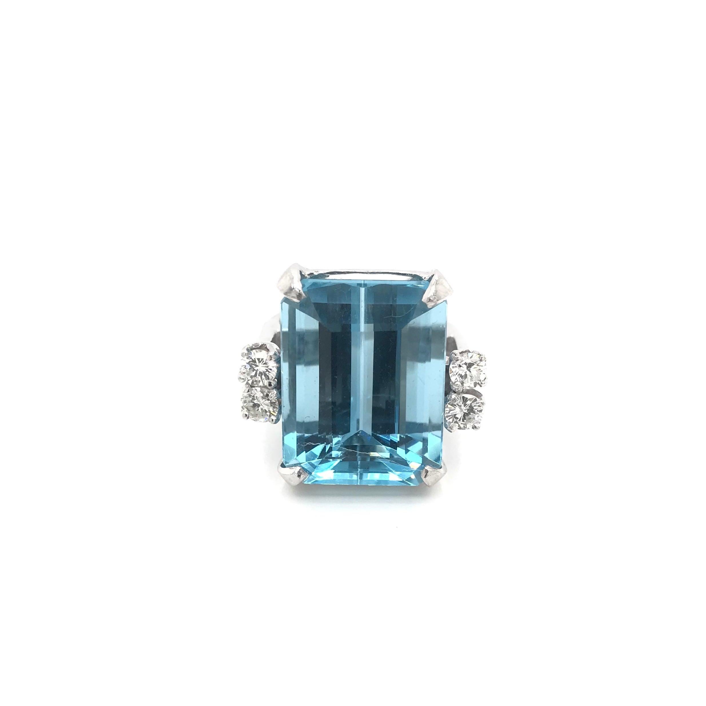Emerald Cut Vintage Mid Century Santa Maria GIA Aquamarine and Diamond Cocktail Ring