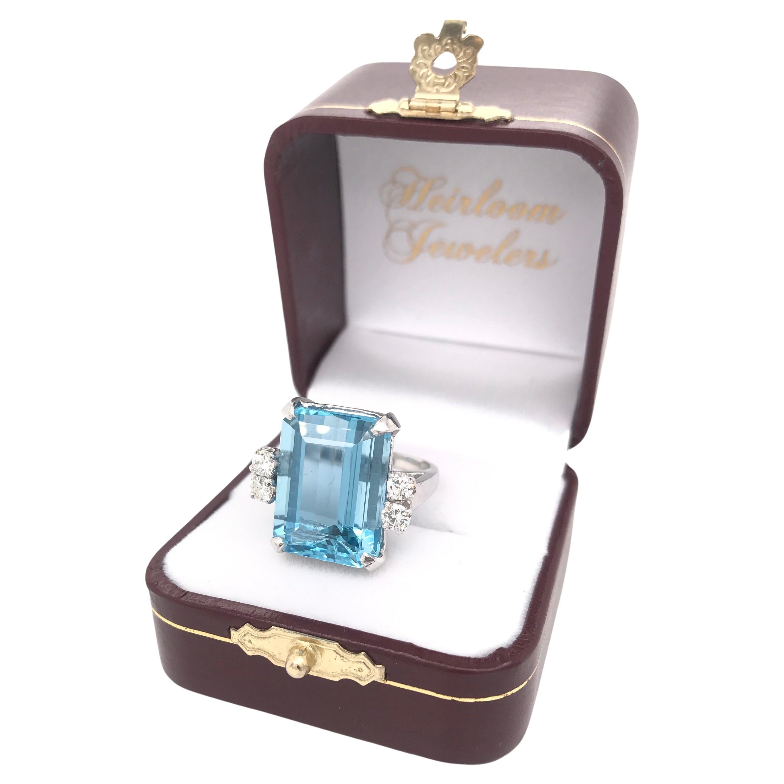 Vintage Mid Century Santa Maria GIA Aquamarine and Diamond Cocktail Ring