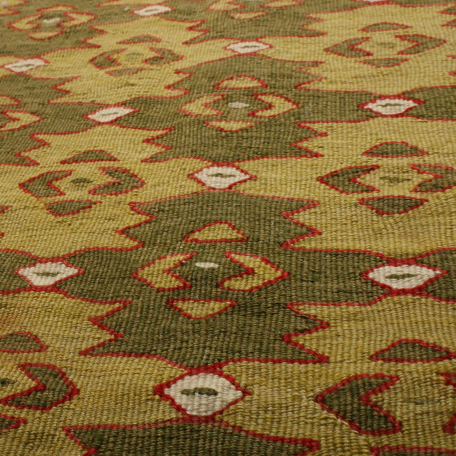 Vintage Midcentury Sarkoy Beige-Brown and Green Wool Kilim Rug by Rug & Kilim In Good Condition For Sale In Long Island City, NY