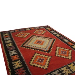 Vintage Midcentury Sarkoy Red Wool Kilim Rug with Diamond Pattern