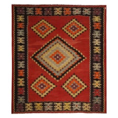 Retro Midcentury Sarkoy Red Wool Kilim Rug with Diamond Pattern