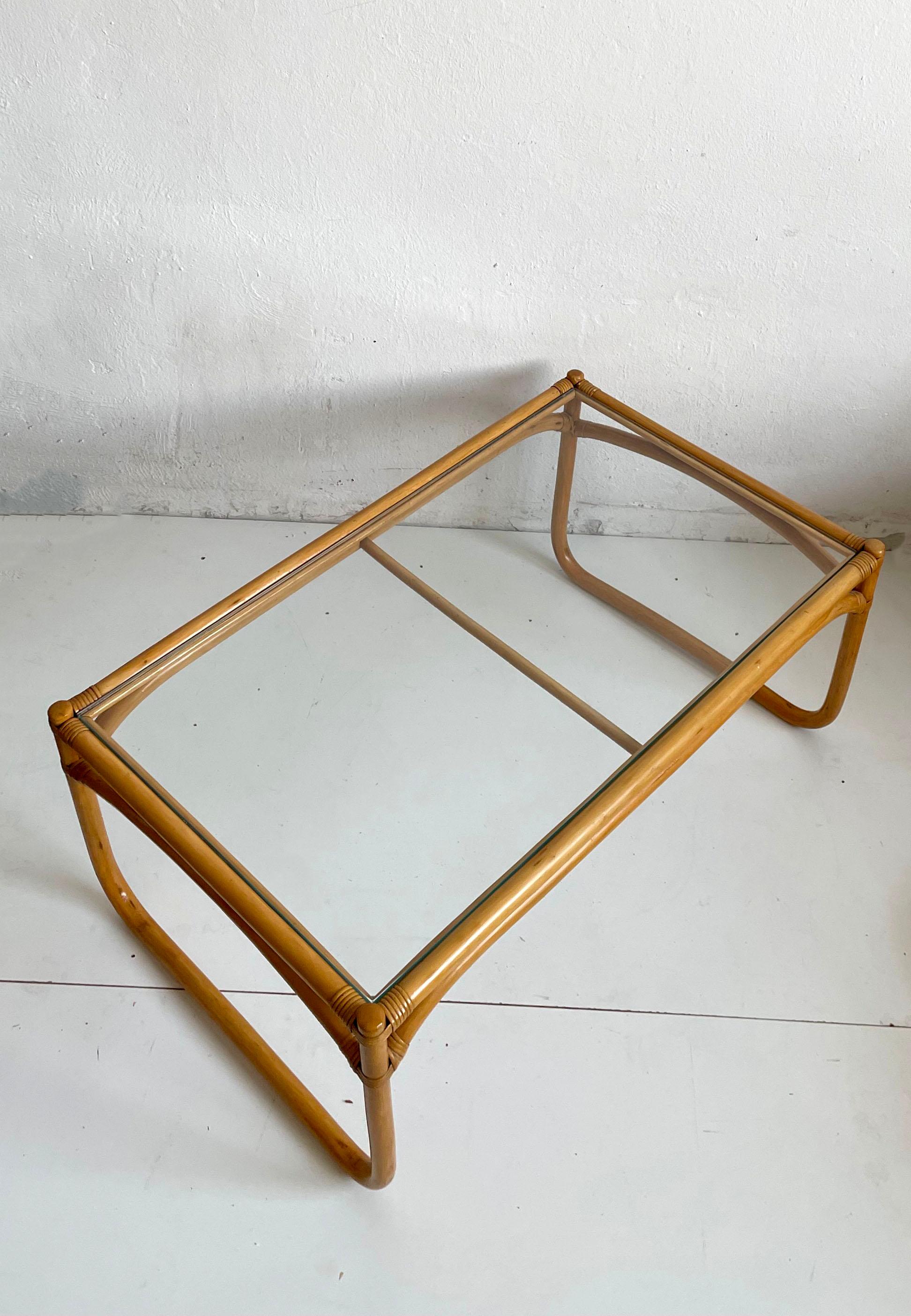 Mid-Century Modern Vintage Mid Century Scandinavian Bamboo Coffee Table with Glass Top, 1970s