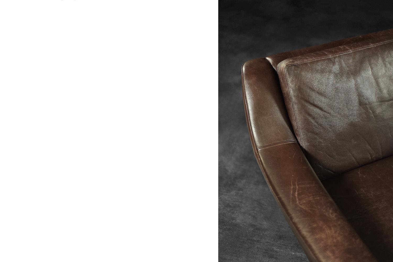 Vintage Mid-Century Scandinavian Danish Modern Brown Leather 3-Seater Sofa, 1970 For Sale 11