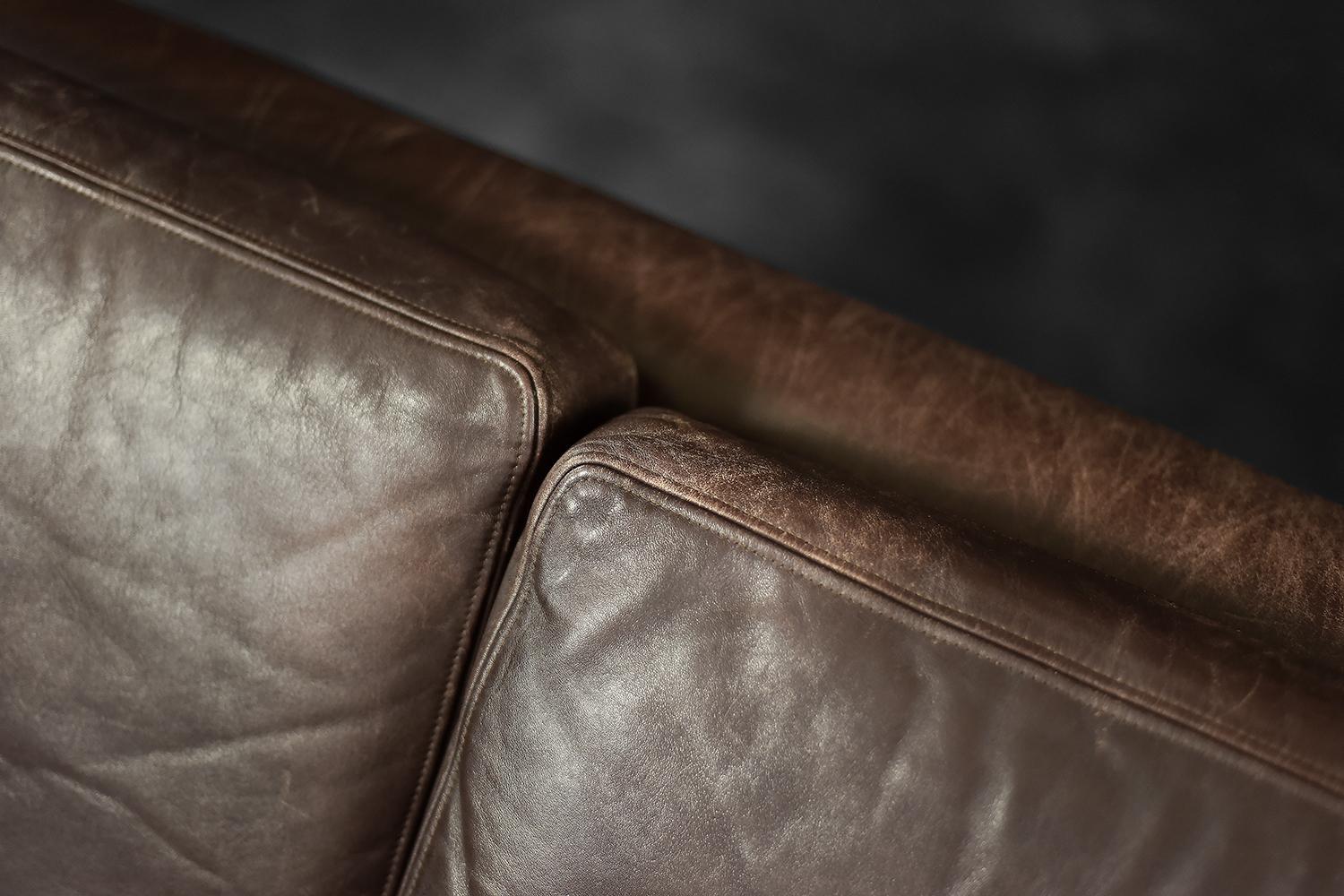 Vintage Mid-Century Scandinavian Danish Modern Brown Leather 3-Seater Sofa, 1970 (Leder) im Angebot