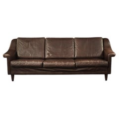 Vintage Mid-Century Scandinavian Danish Modern Brown Leather 3-Seater Sofa, 1970