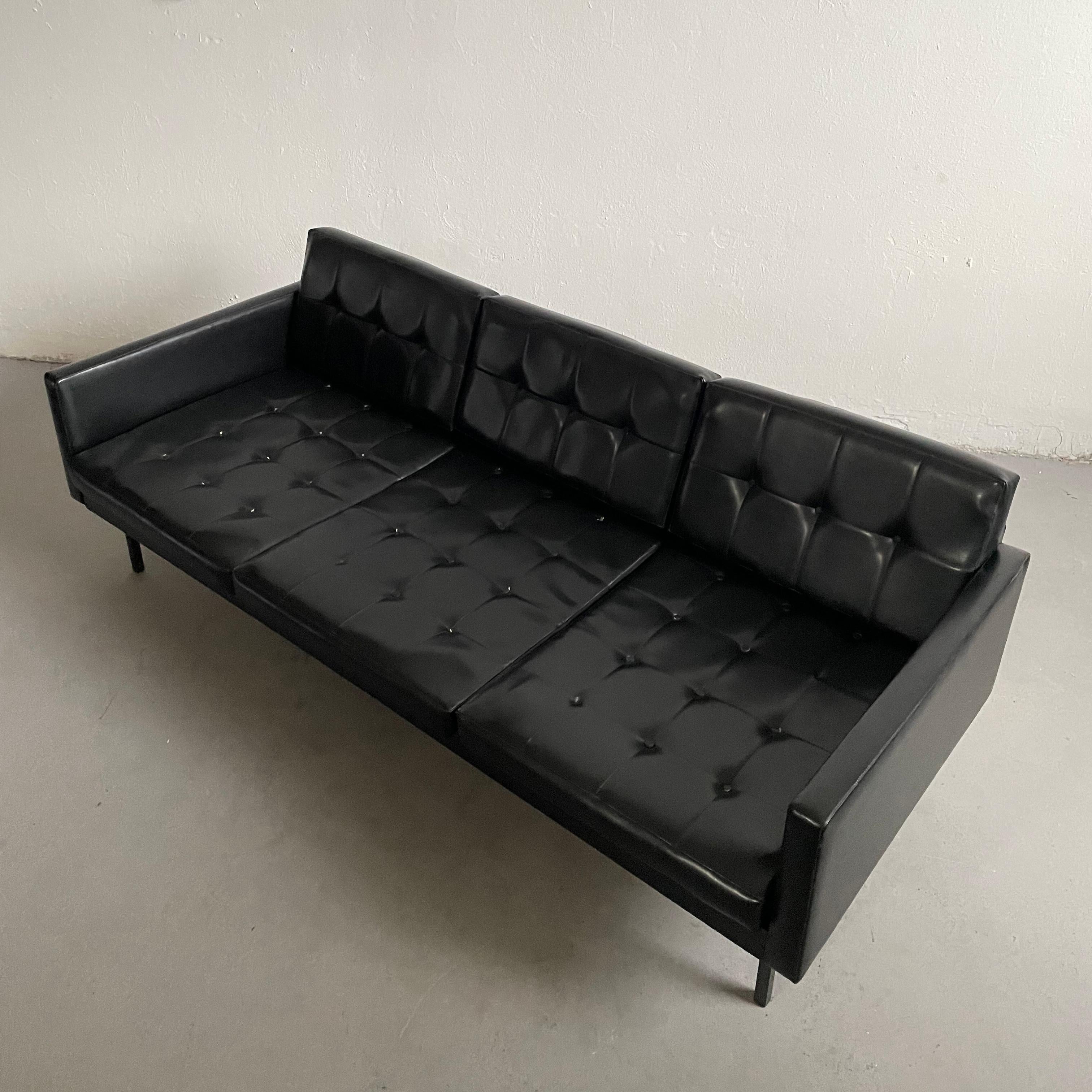 Slovenian Vintage Mid-century Scandinavian Danish Modern Style 3seater Sofa in Black Vynil