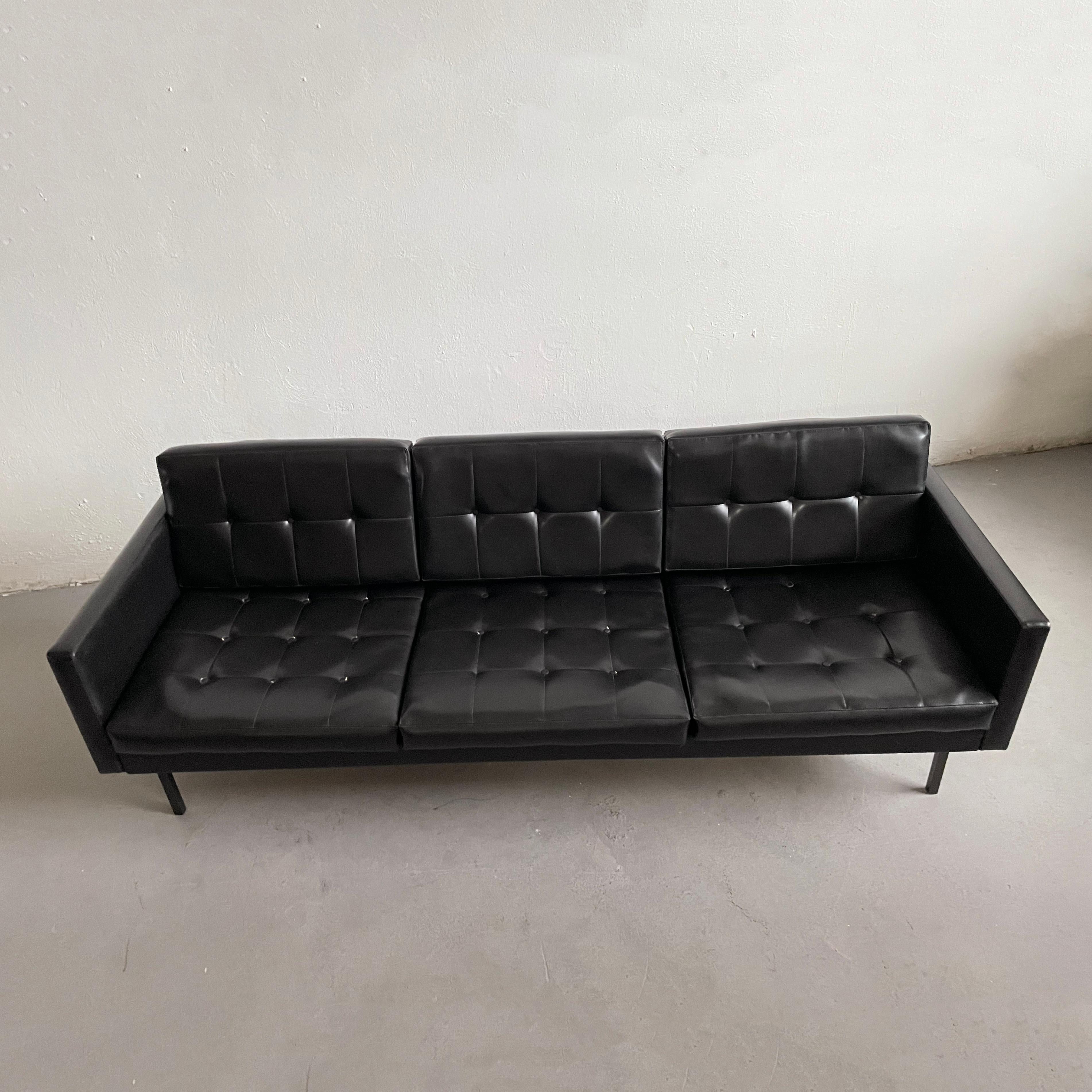 Vintage Mid-century Scandinavian Danish Modern Style 3seater Sofa in Black Vynil In Good Condition In Zagreb, HR